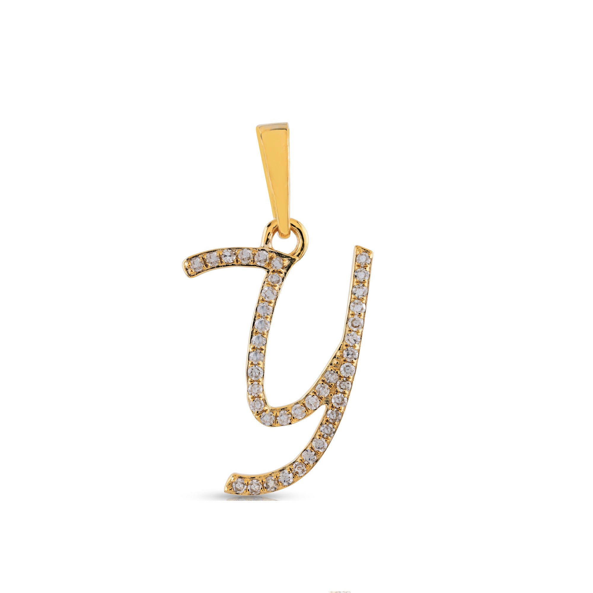 Yellow Gold Round Diamond Pave Initial Letter Pendant