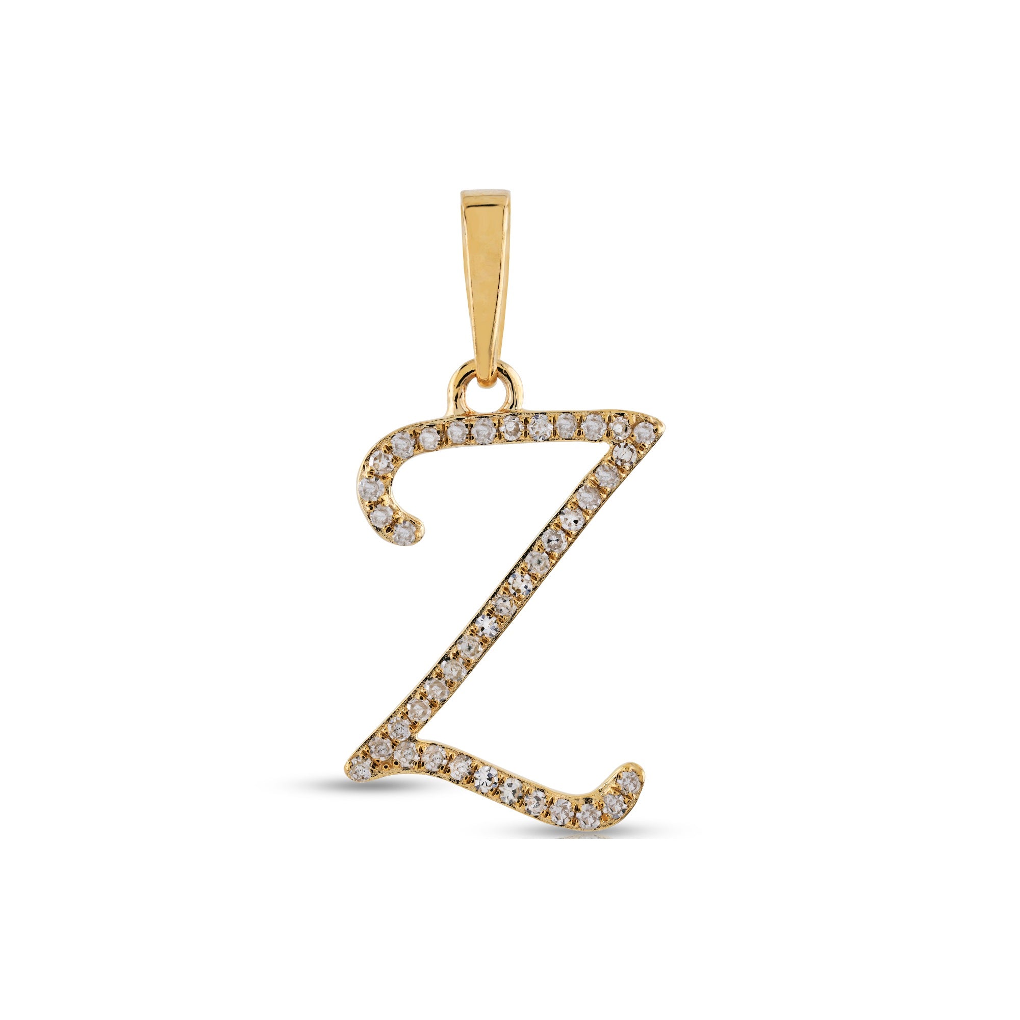 Yellow Gold Round Diamond Pave Initial Letter Pendant