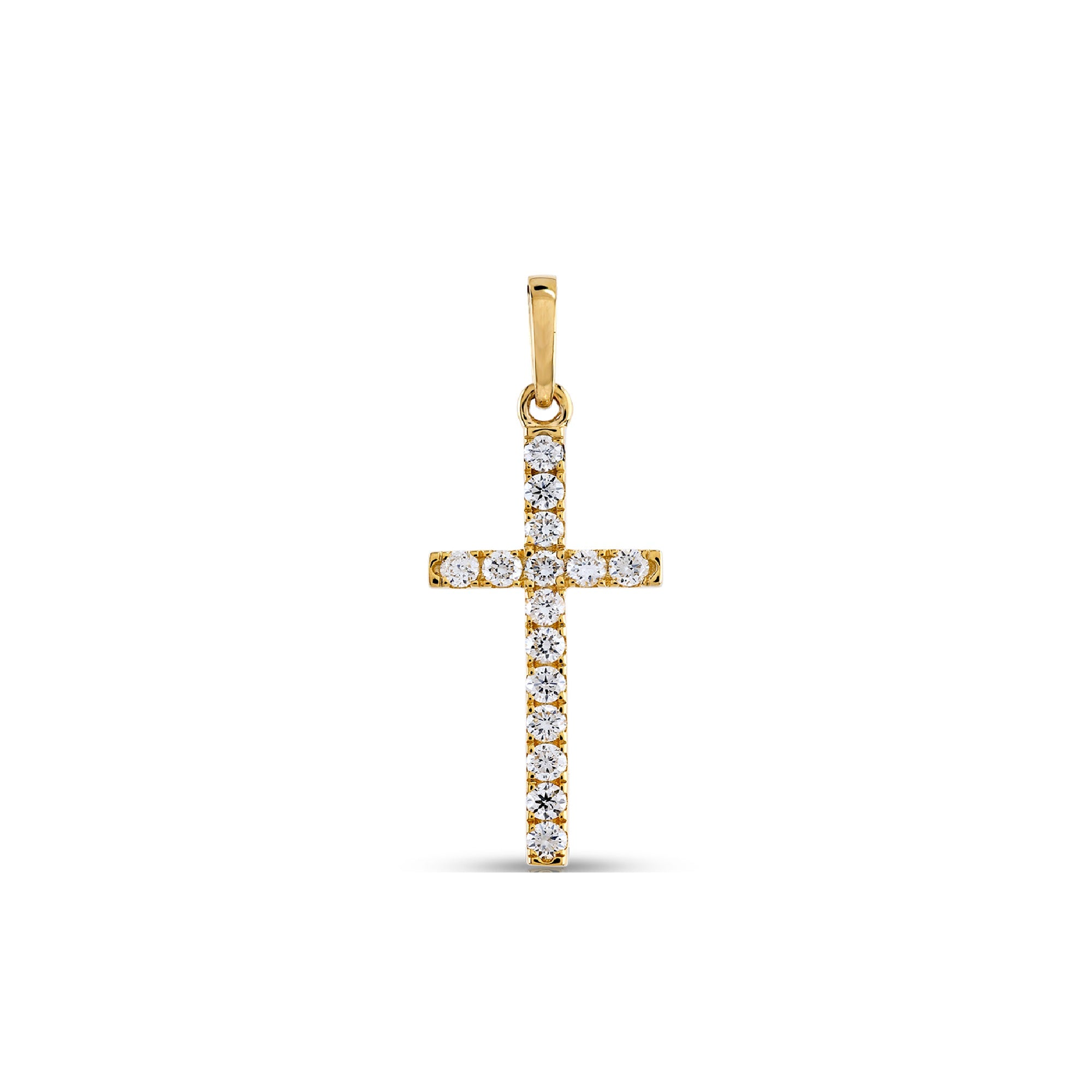 0.57Ct Round Diamond Pave Yellow Gold Cross Pendant