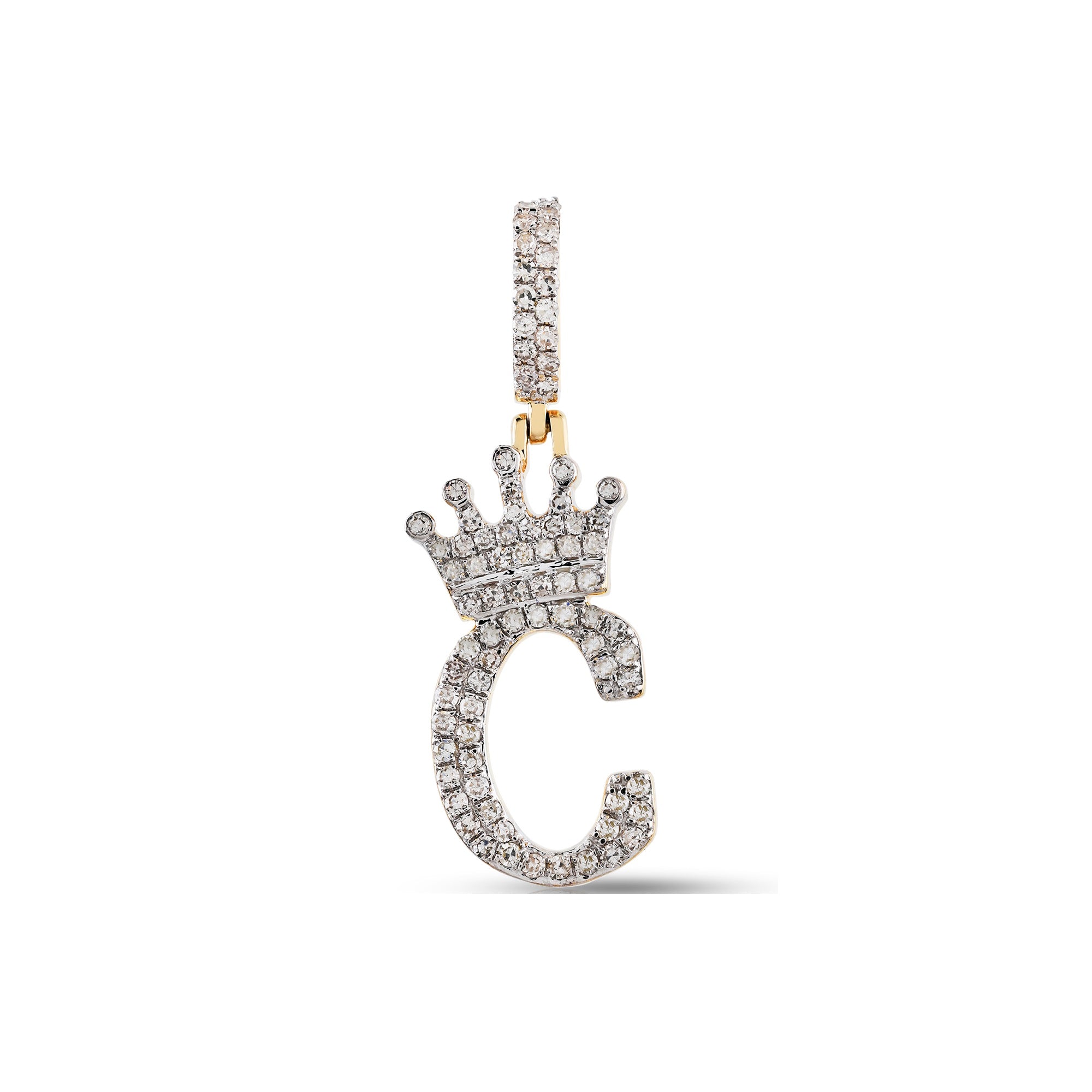 Yellow Gold Round Diamond Cluster Crown Initial Letter Pendant