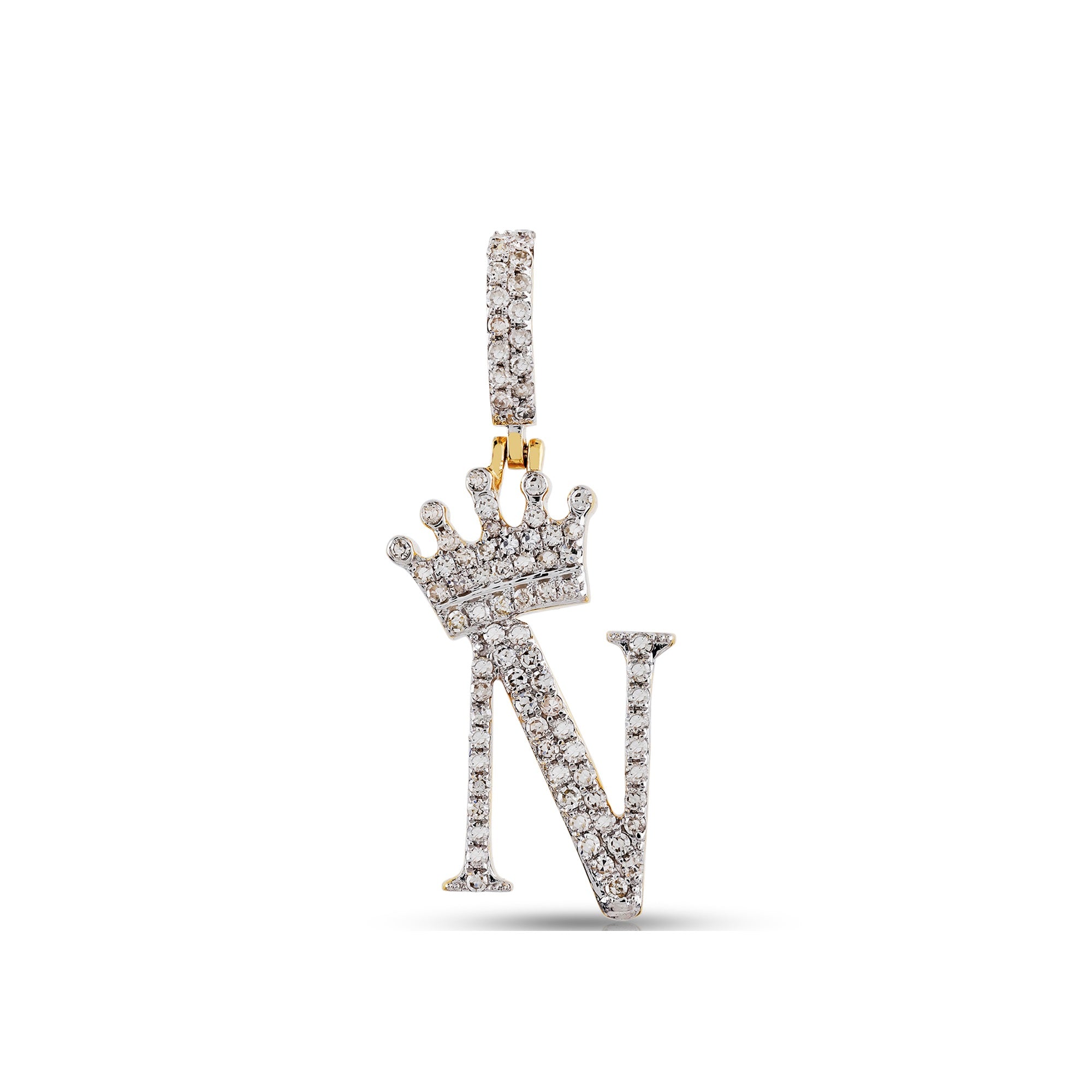 Yellow Gold Round Diamond Cluster Crown Initial Letter Pendant