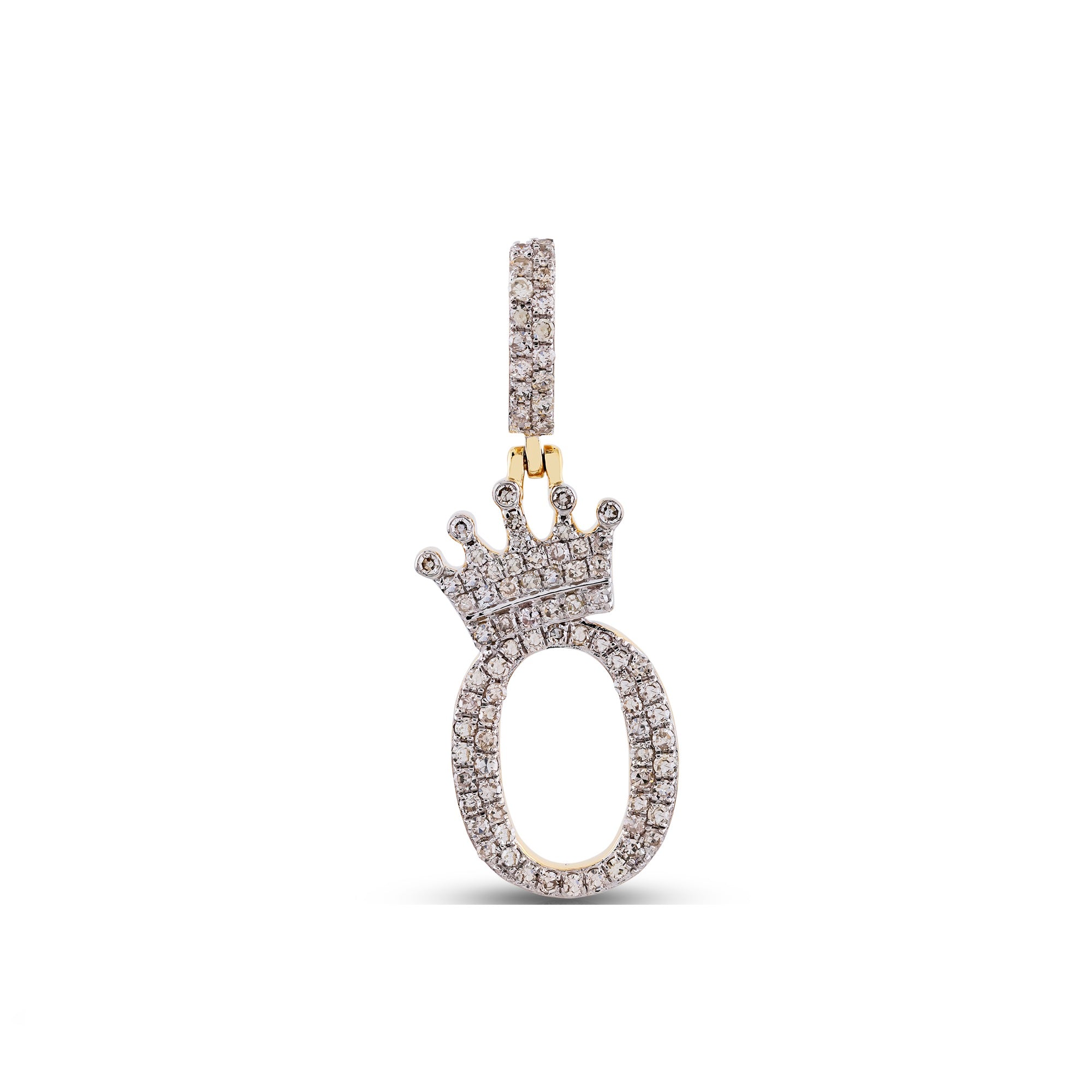 Yellow Gold Round Diamond Cluster Crown Initial Letter Pendant