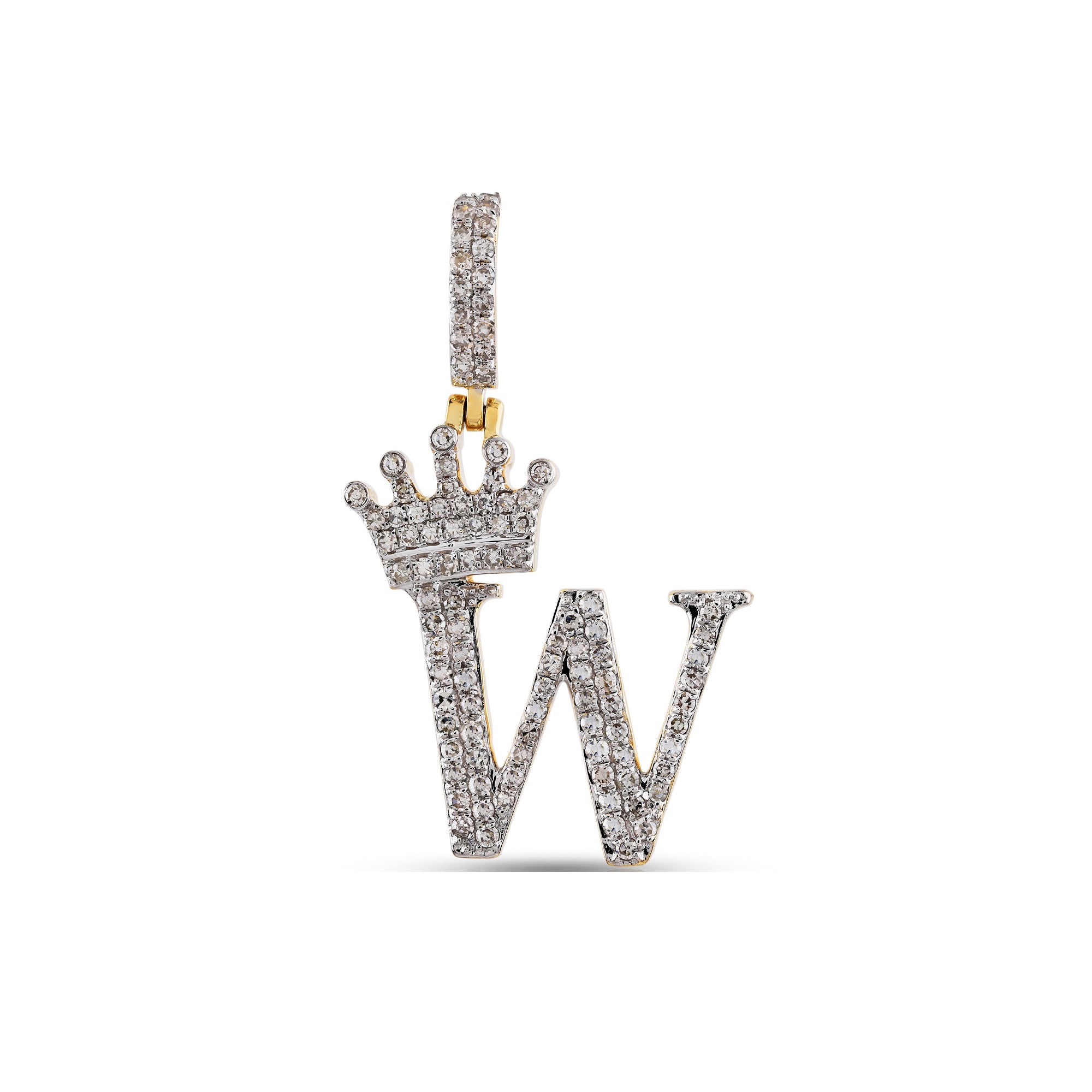 Yellow Gold Round Diamond Cluster Crown Initial Letter Pendant
