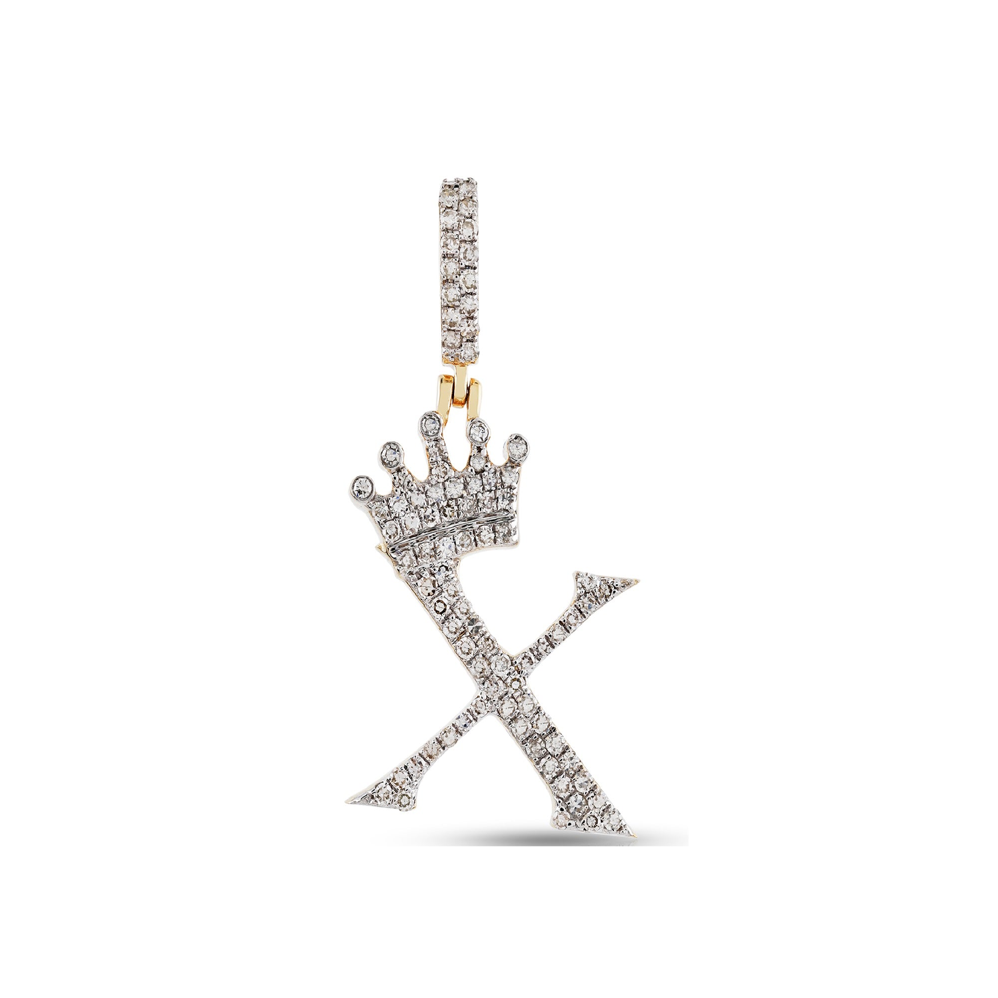 Yellow Gold Round Diamond Cluster Crown Initial Letter Pendant