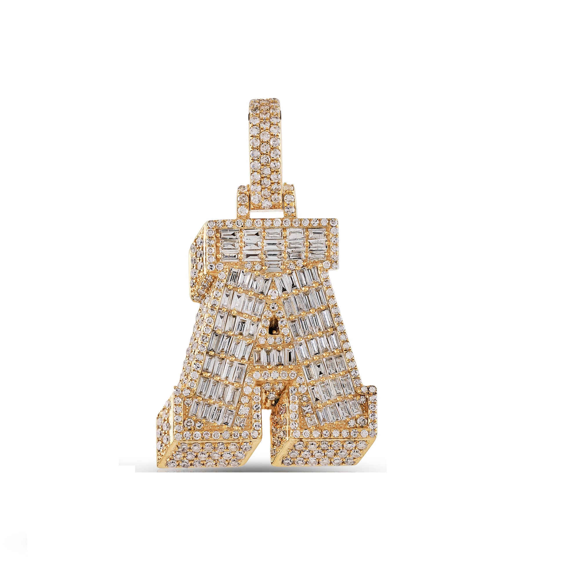 10K Yellow Gold Baguette and Round Diamond 'A to Z' Initial Letter Pendant