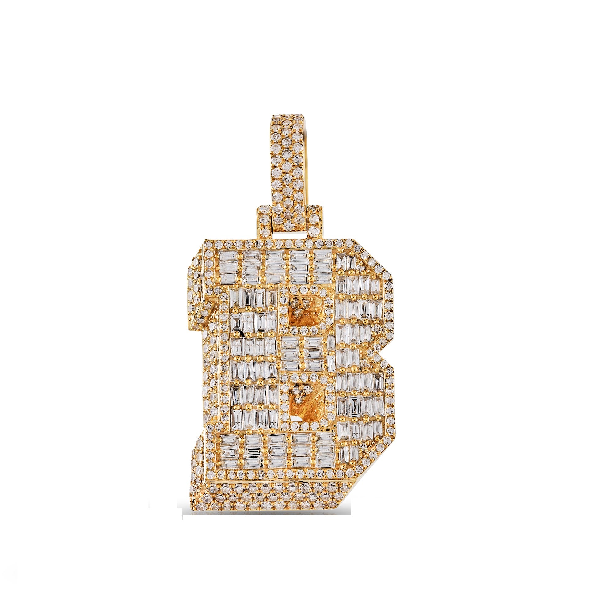 10K Yellow Gold Baguette and Round Diamond 'A to Z' Initial Letter Pendant