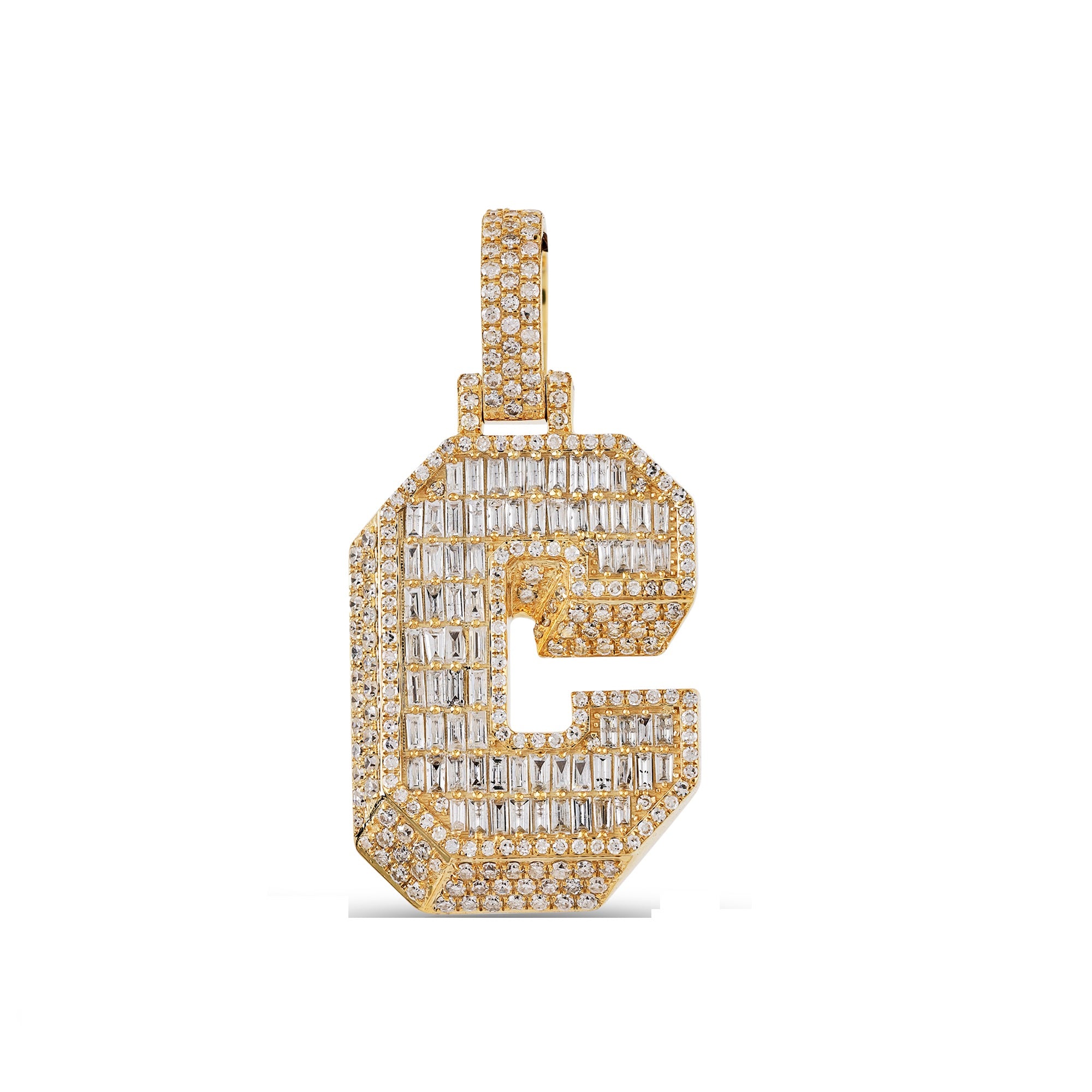 10K Yellow Gold Baguette and Round Diamond 'A to Z' Initial Letter Pendant