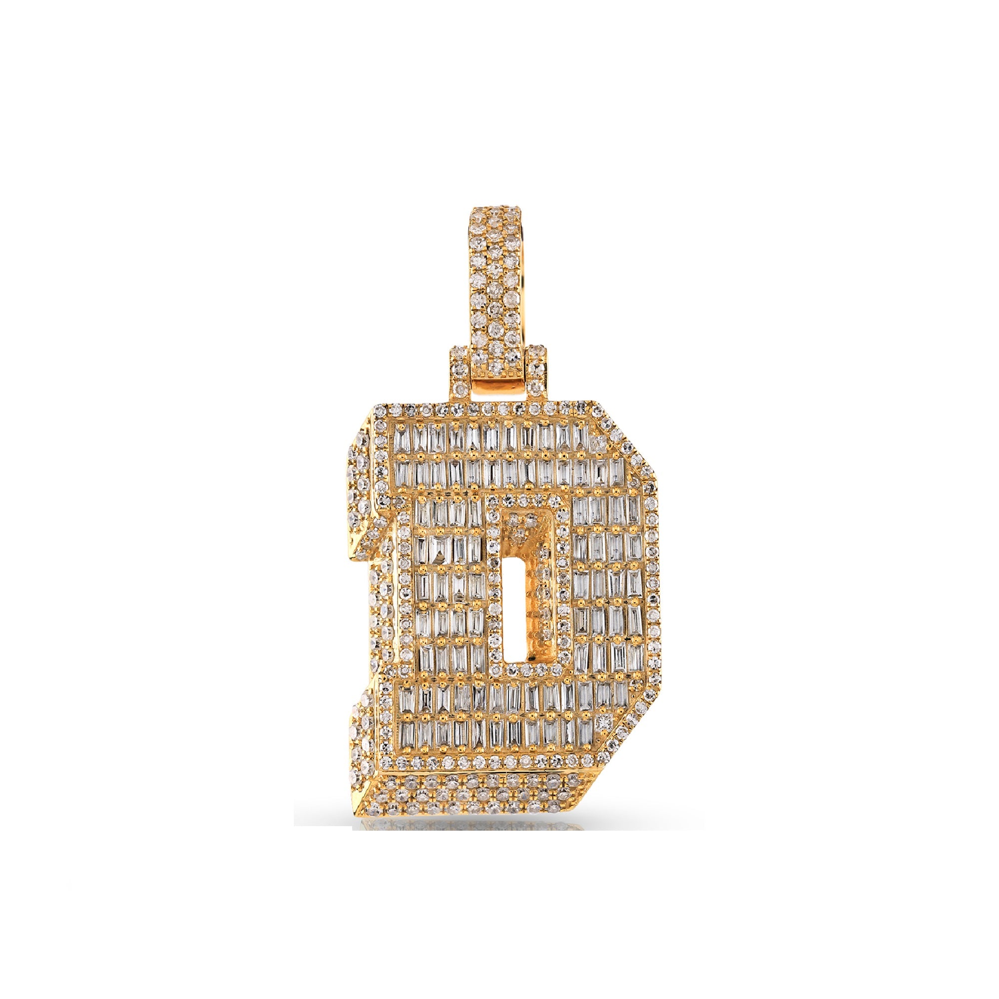 10K Yellow Gold Baguette and Round Diamond 'A to Z' Initial Letter Pendant