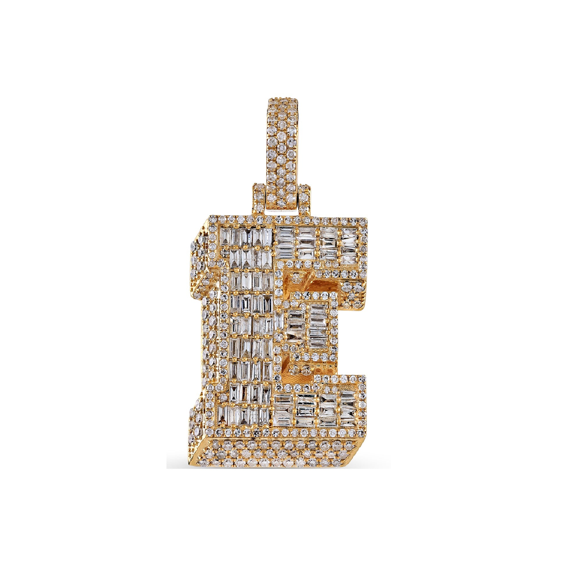 10K Yellow Gold Baguette and Round Diamond 'A to Z' Initial Letter Pendant