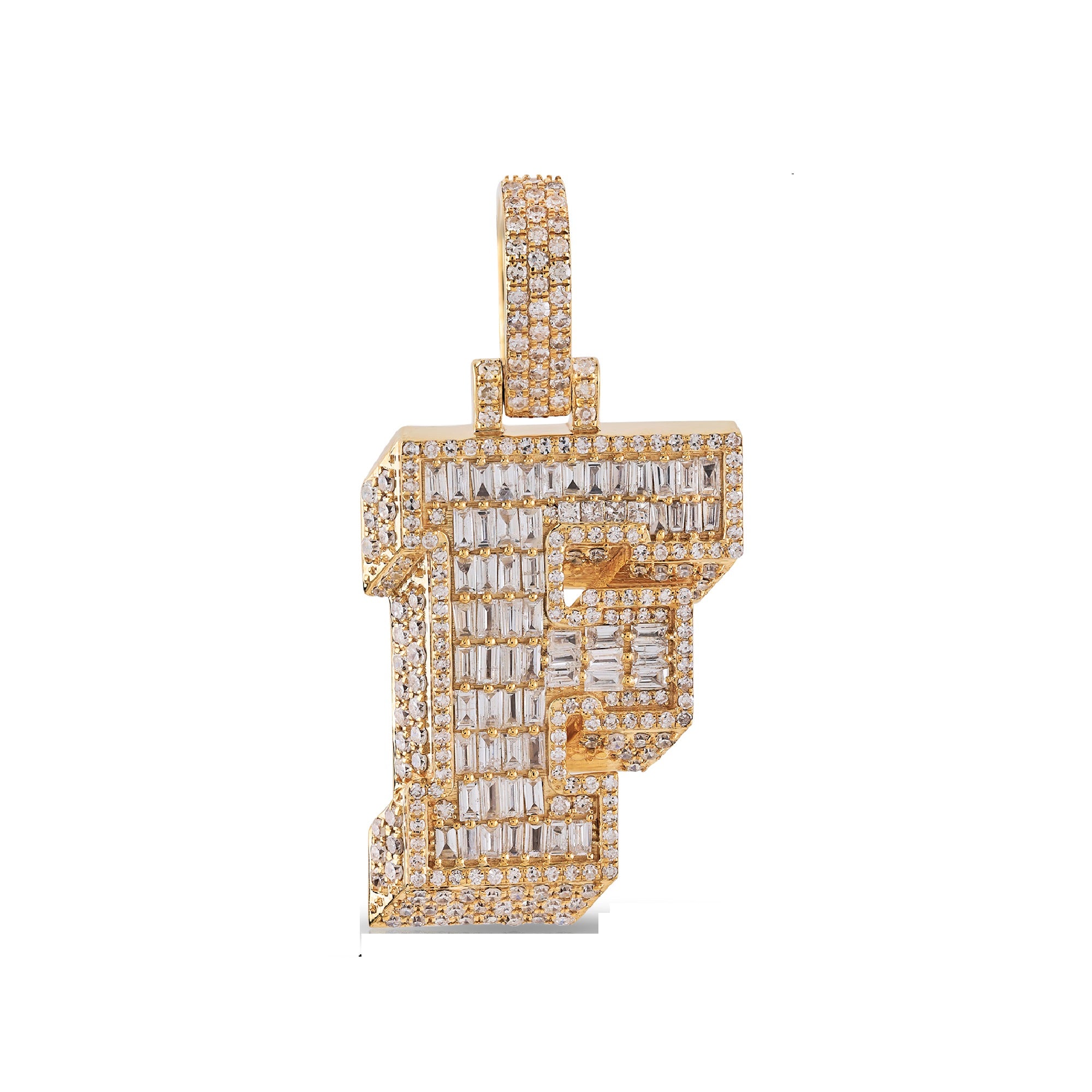 10K Yellow Gold Baguette and Round Diamond 'A to Z' Initial Letter Pendant