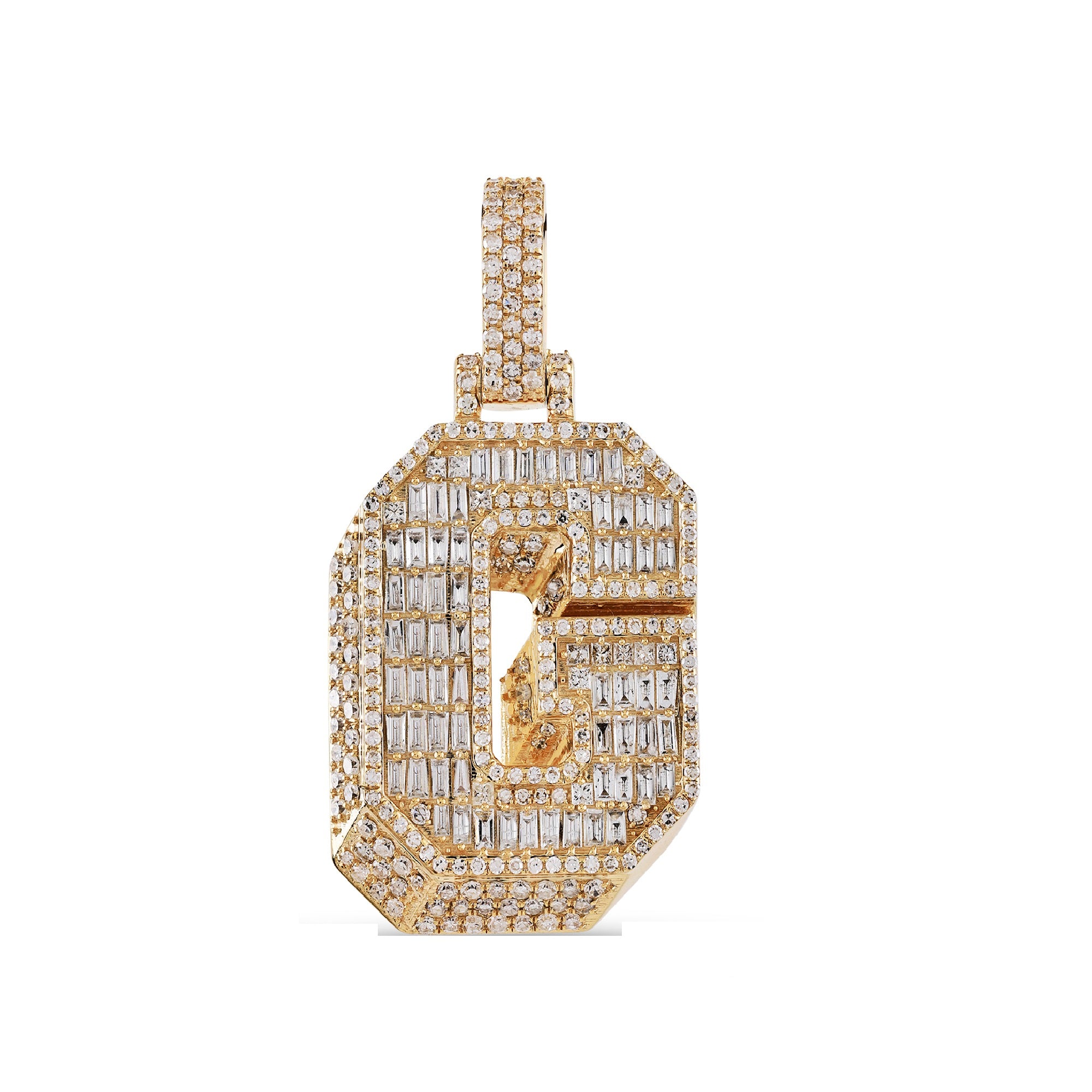10K Yellow Gold Baguette and Round Diamond 'A to Z' Initial Letter Pendant