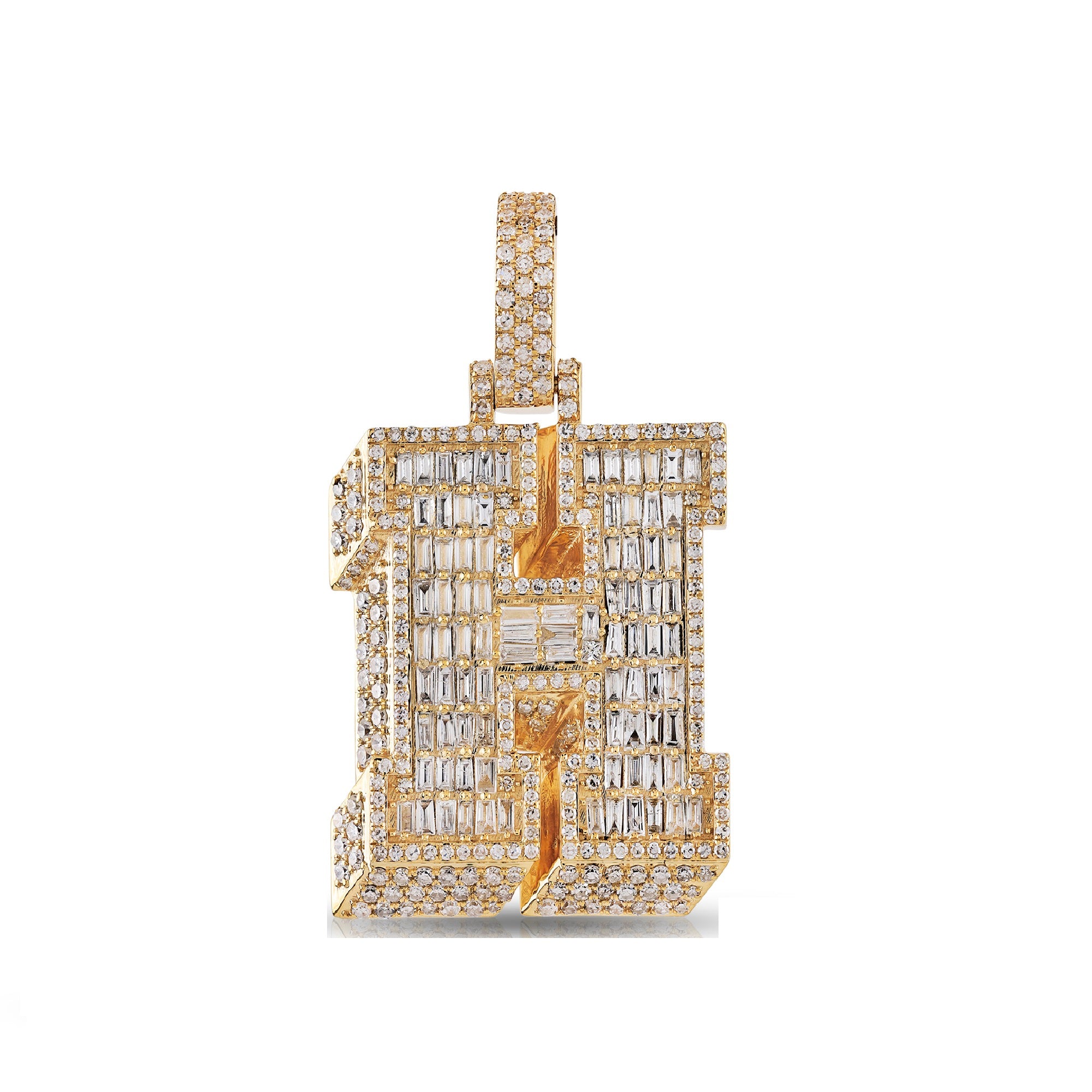 10K Yellow Gold Baguette and Round Diamond 'A to Z' Initial Letter Pendant