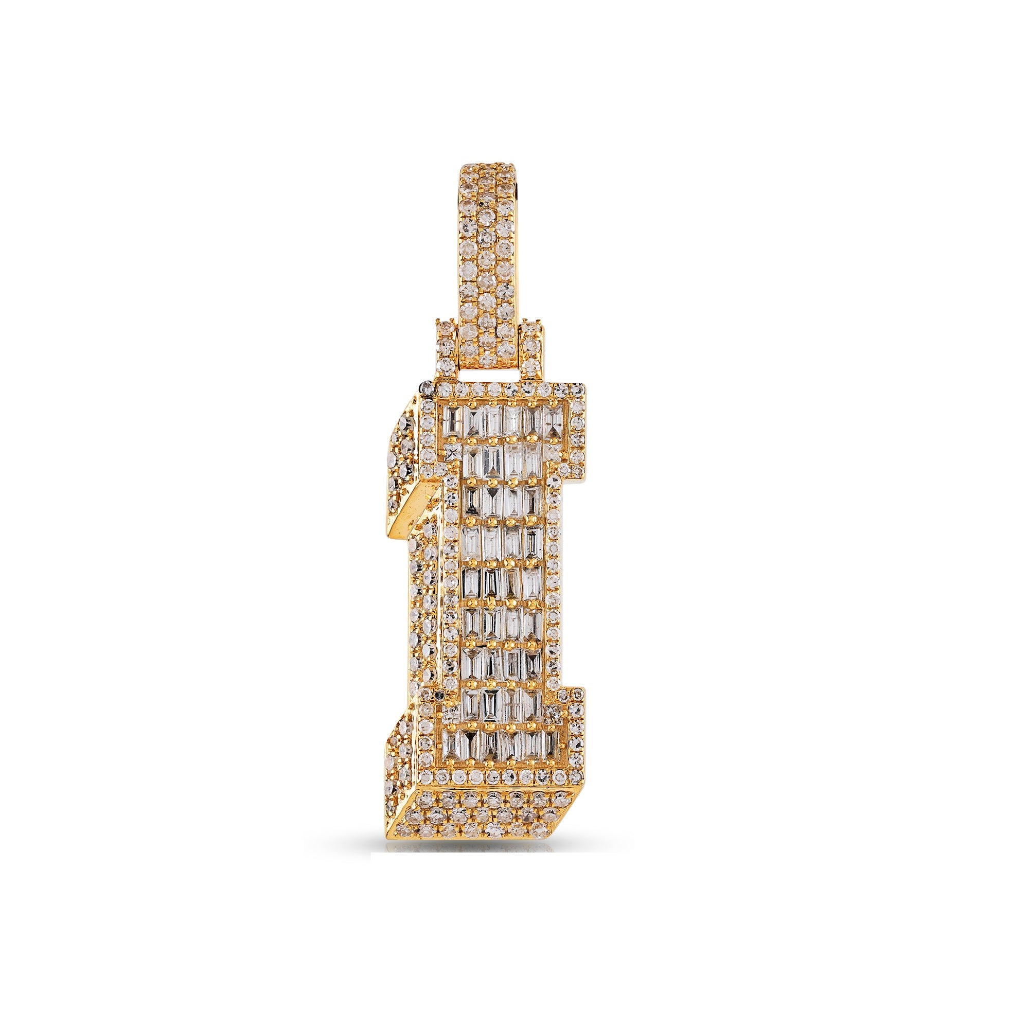 10K Yellow Gold Baguette and Round Diamond 'A to Z' Initial Letter Pendant