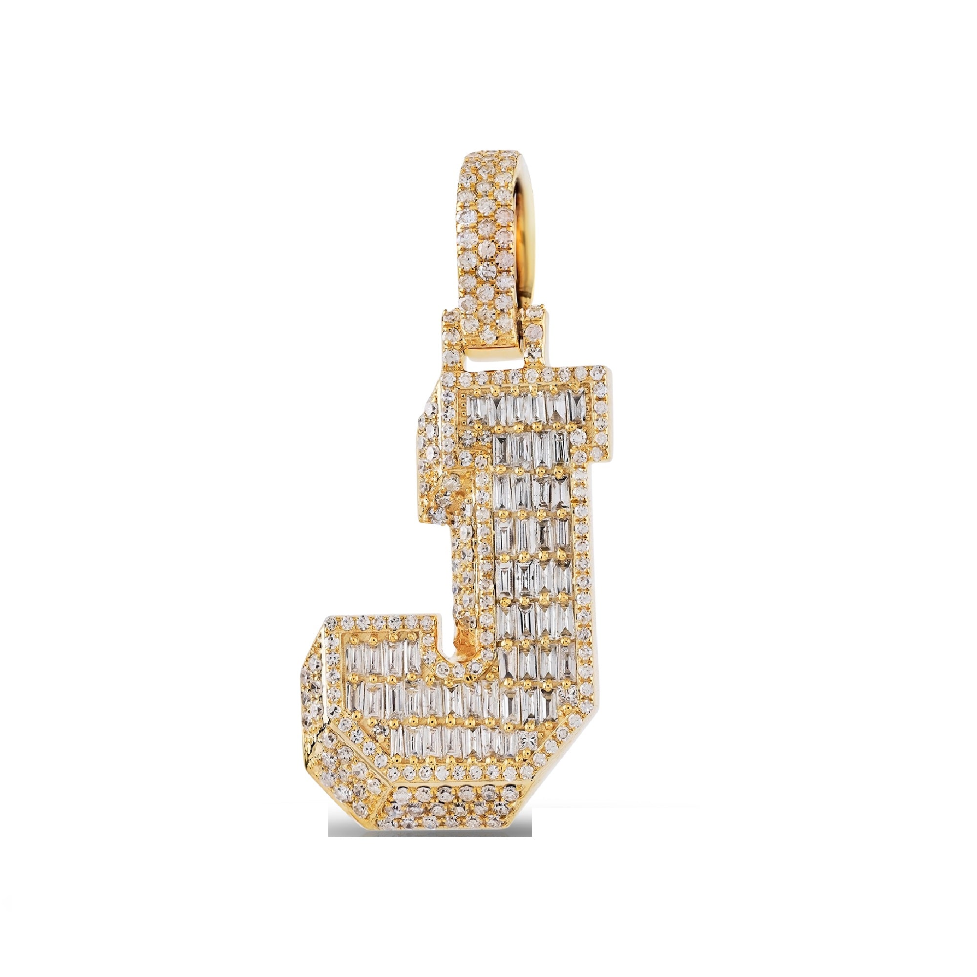 10K Yellow Gold Baguette and Round Diamond 'A to Z' Initial Letter Pendant