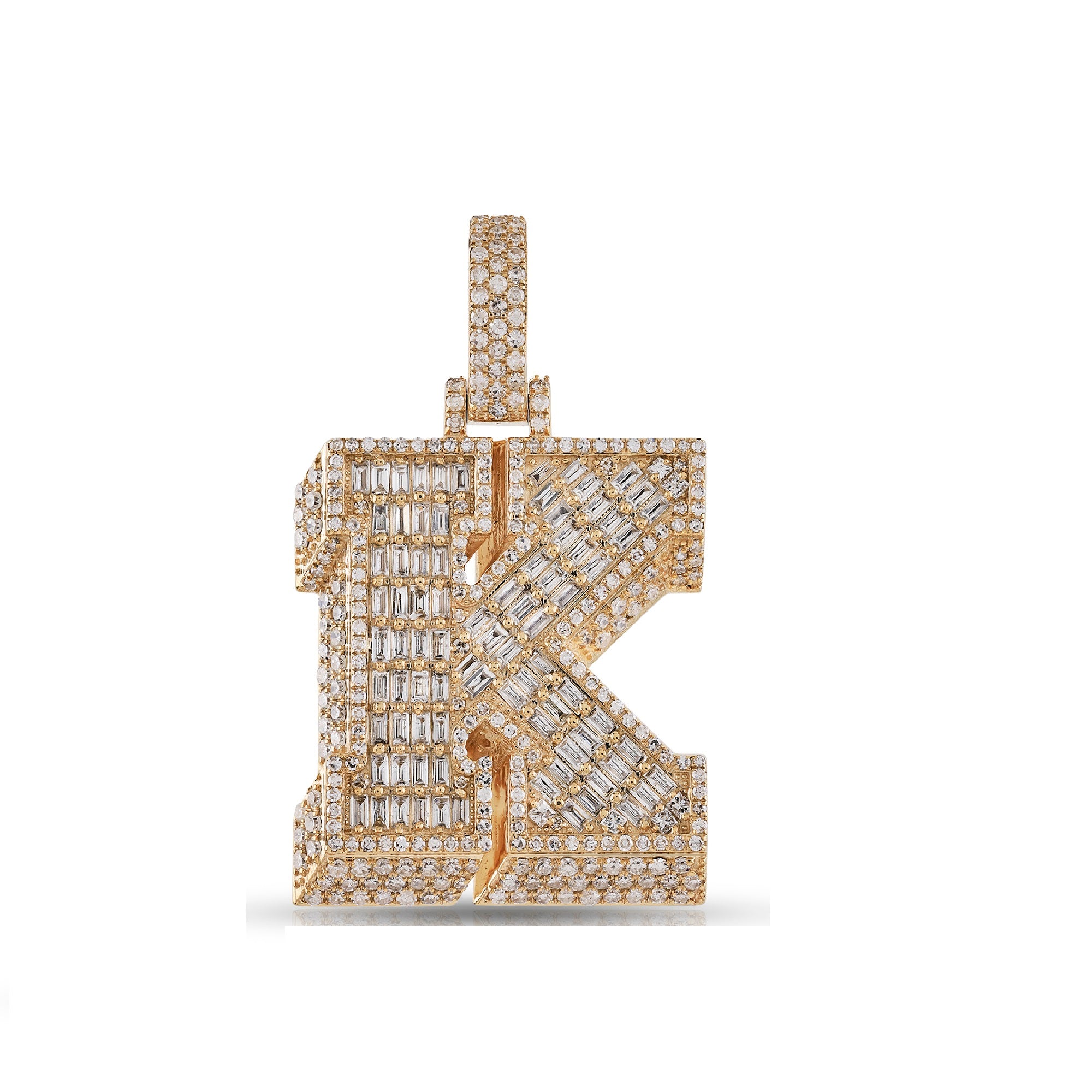 10K Yellow Gold Baguette and Round Diamond 'A to Z' Initial Letter Pendant