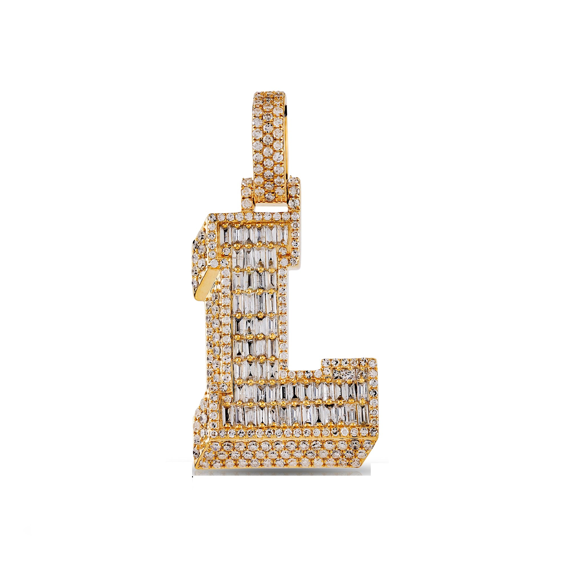 10K Yellow Gold Baguette and Round Diamond 'A to Z' Initial Letter Pendant