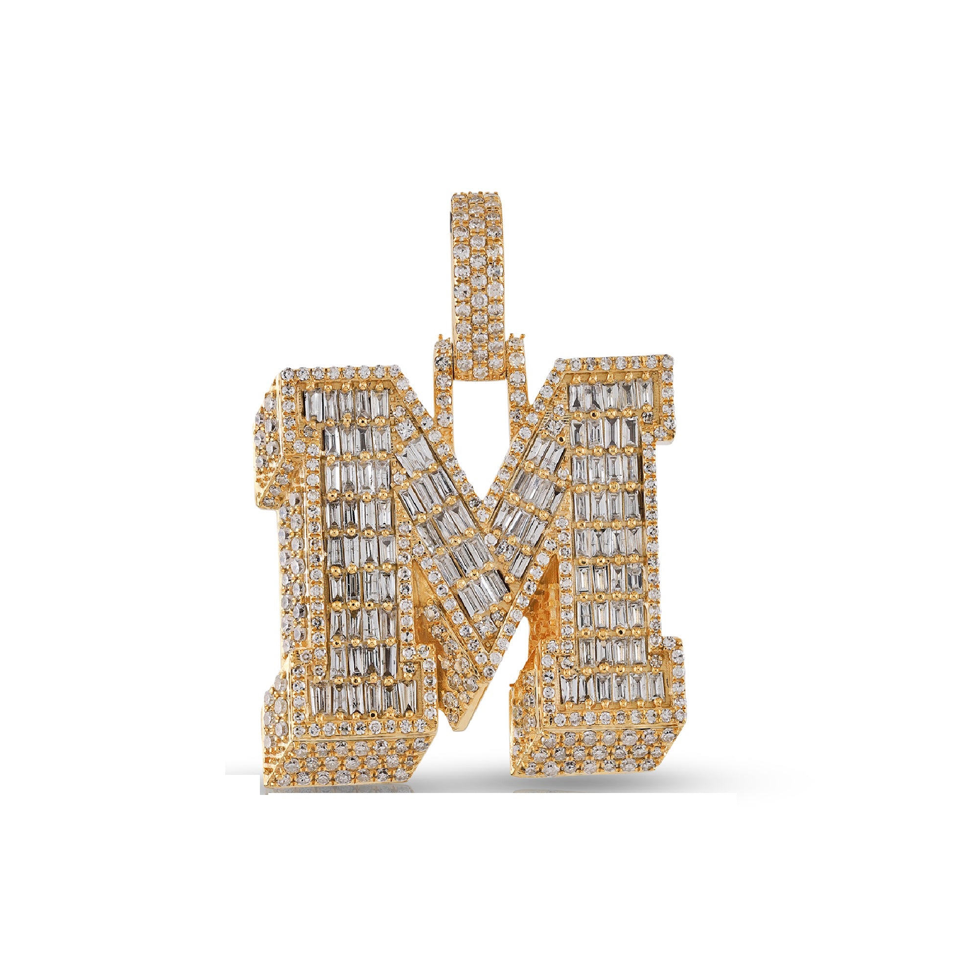 10K Yellow Gold Baguette and Round Diamond 'A to Z' Initial Letter Pendant