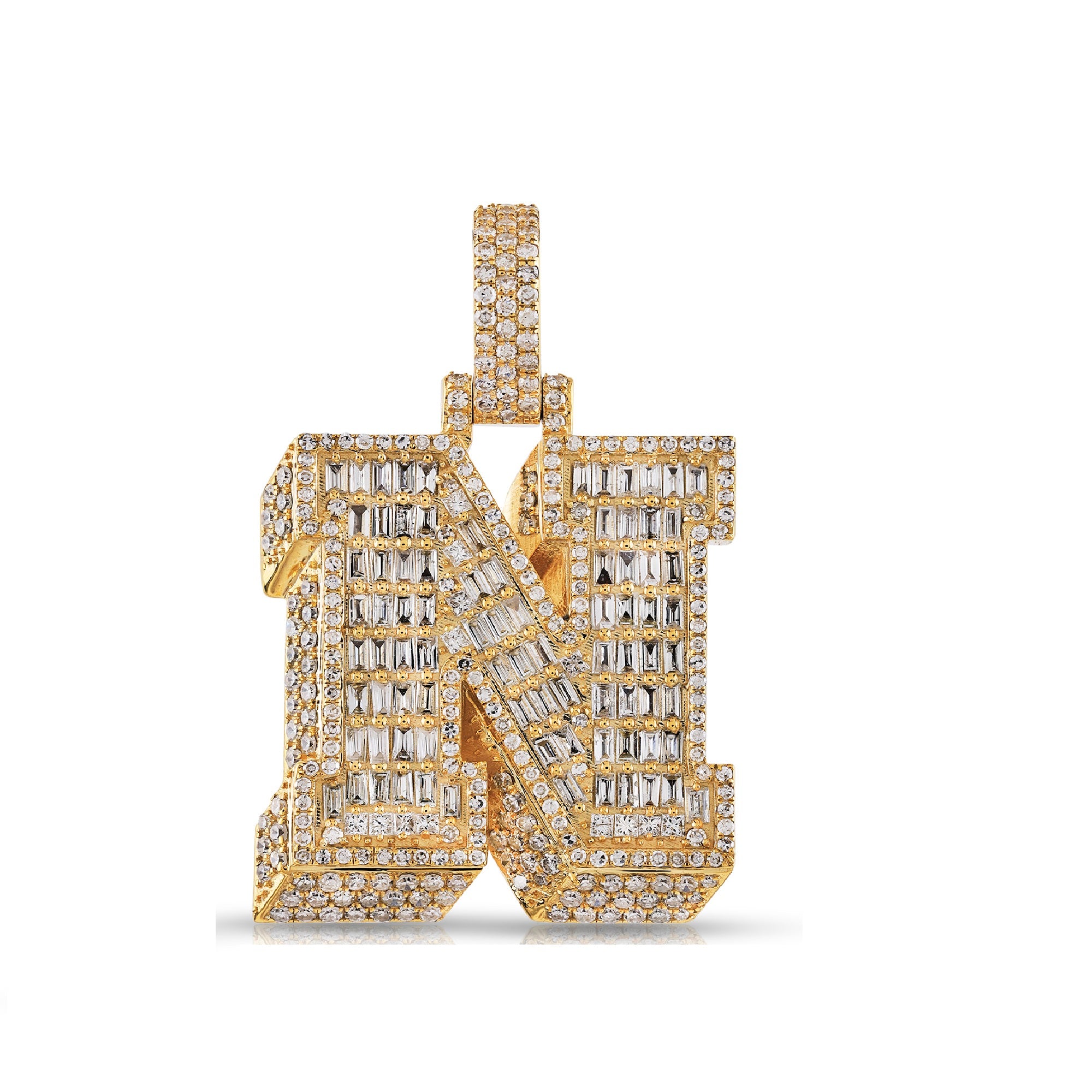 10K Yellow Gold Baguette and Round Diamond 'A to Z' Initial Letter Pendant