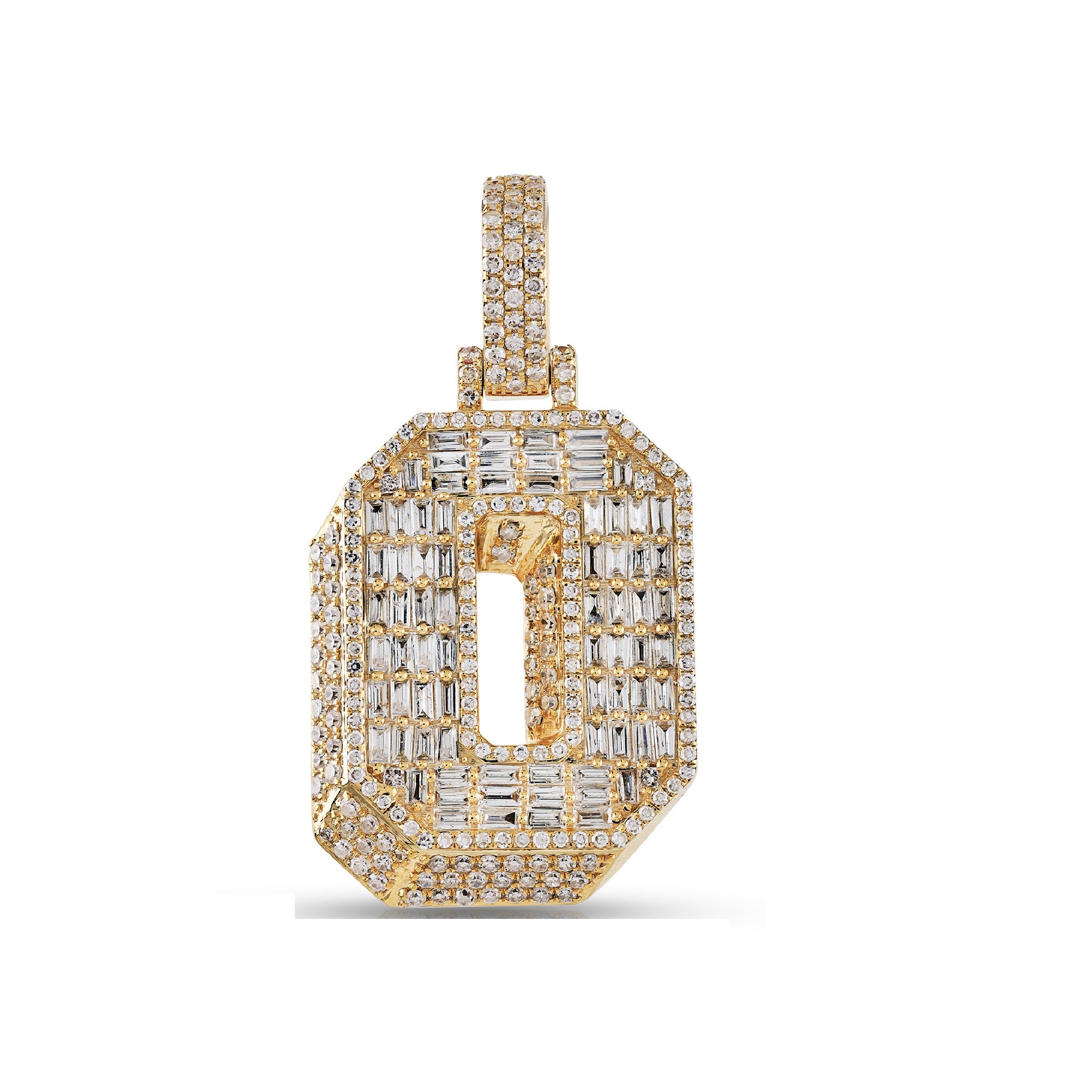10K Yellow Gold Baguette and Round Diamond 'A to Z' Initial Letter Pendant