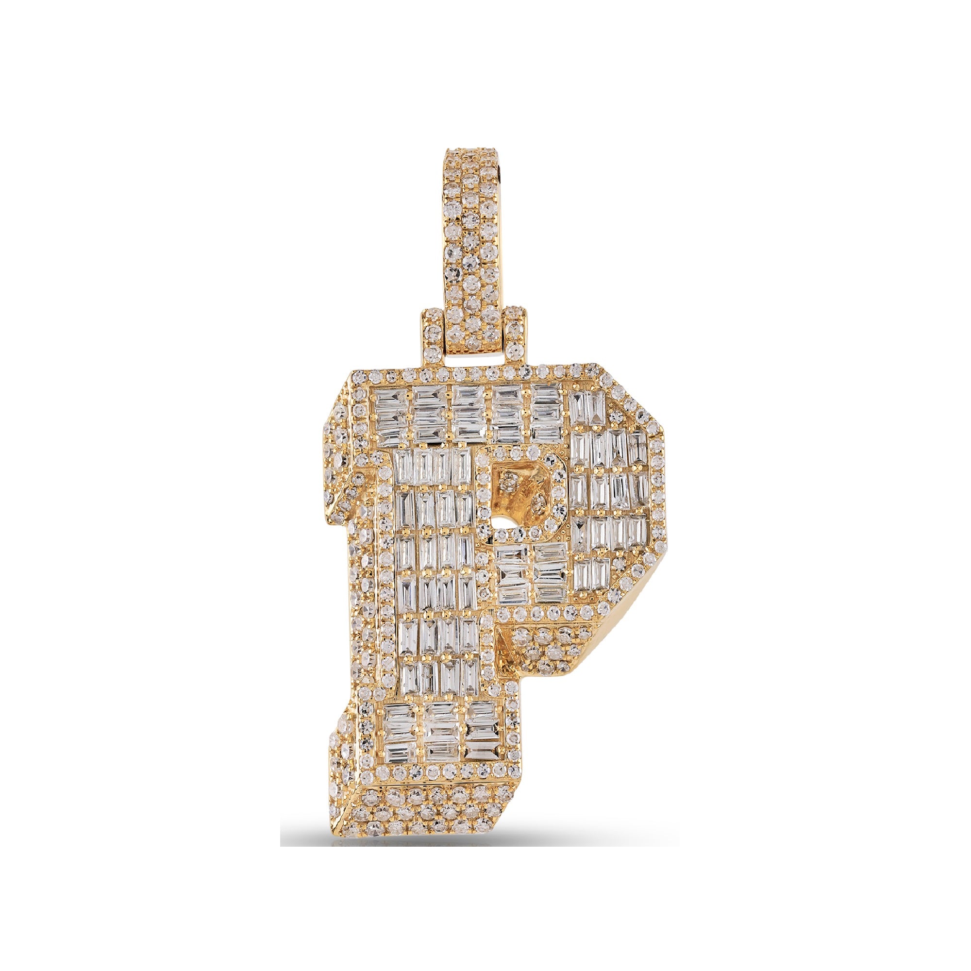 10K Yellow Gold Baguette and Round Diamond 'A to Z' Initial Letter Pendant