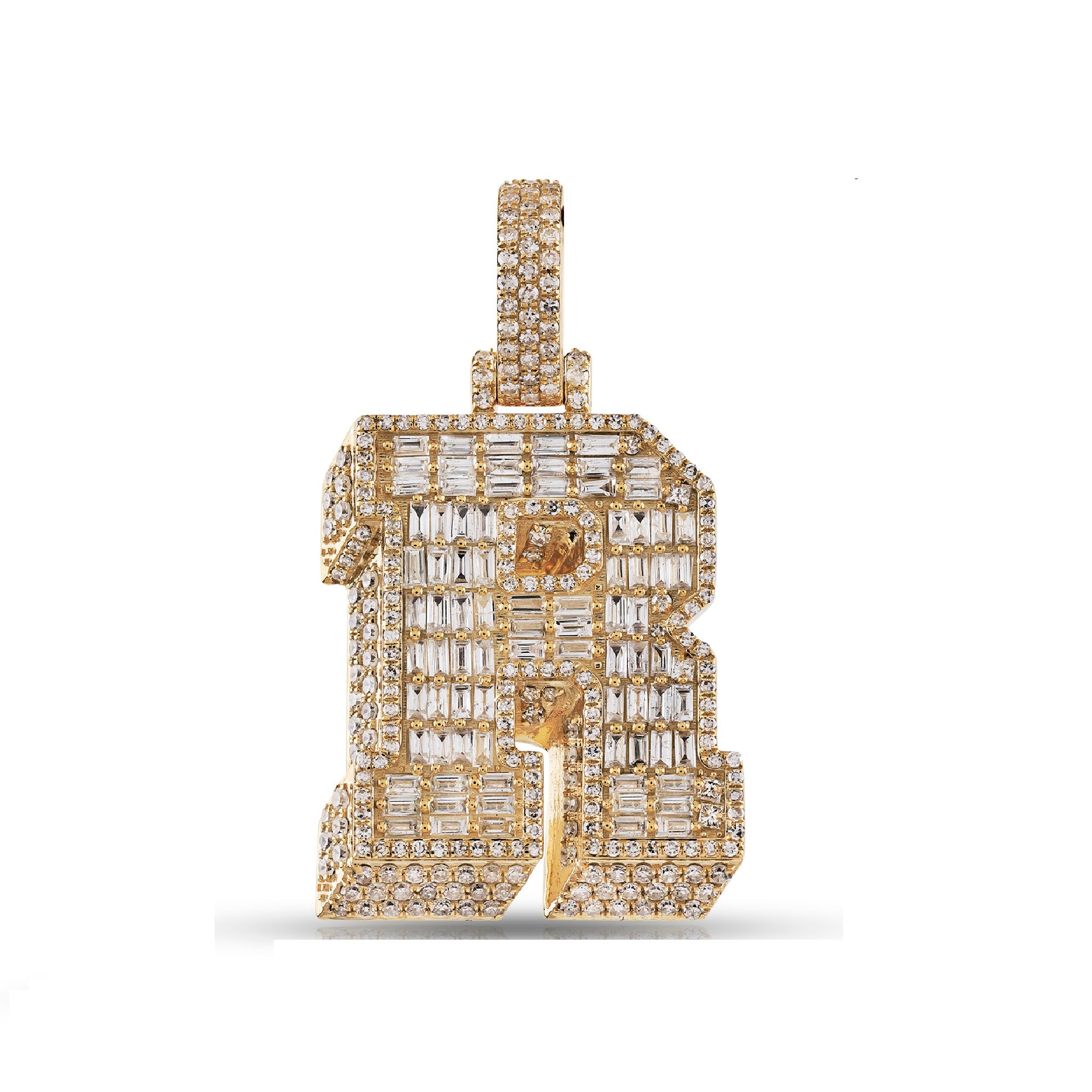 10K Yellow Gold Baguette and Round Diamond 'A to Z' Initial Letter Pendant