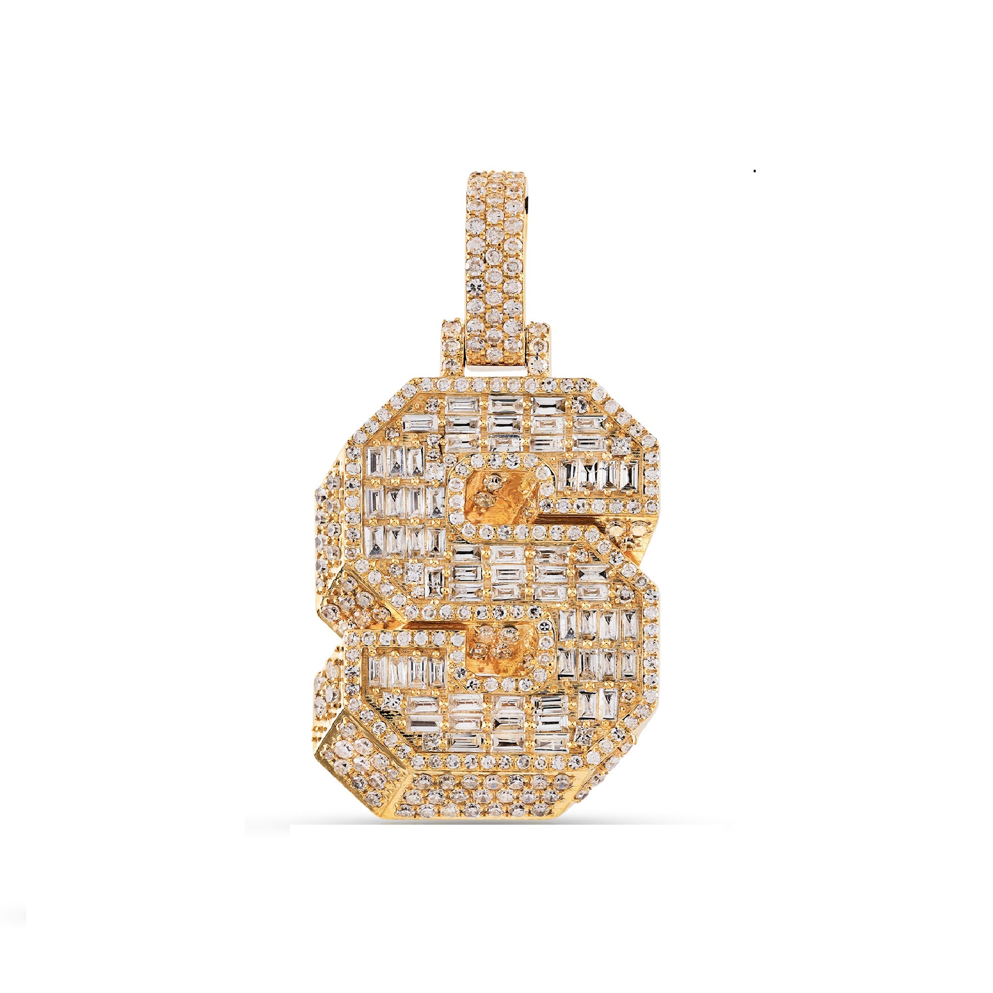 10K Yellow Gold Baguette and Round Diamond 'A to Z' Initial Letter Pendant