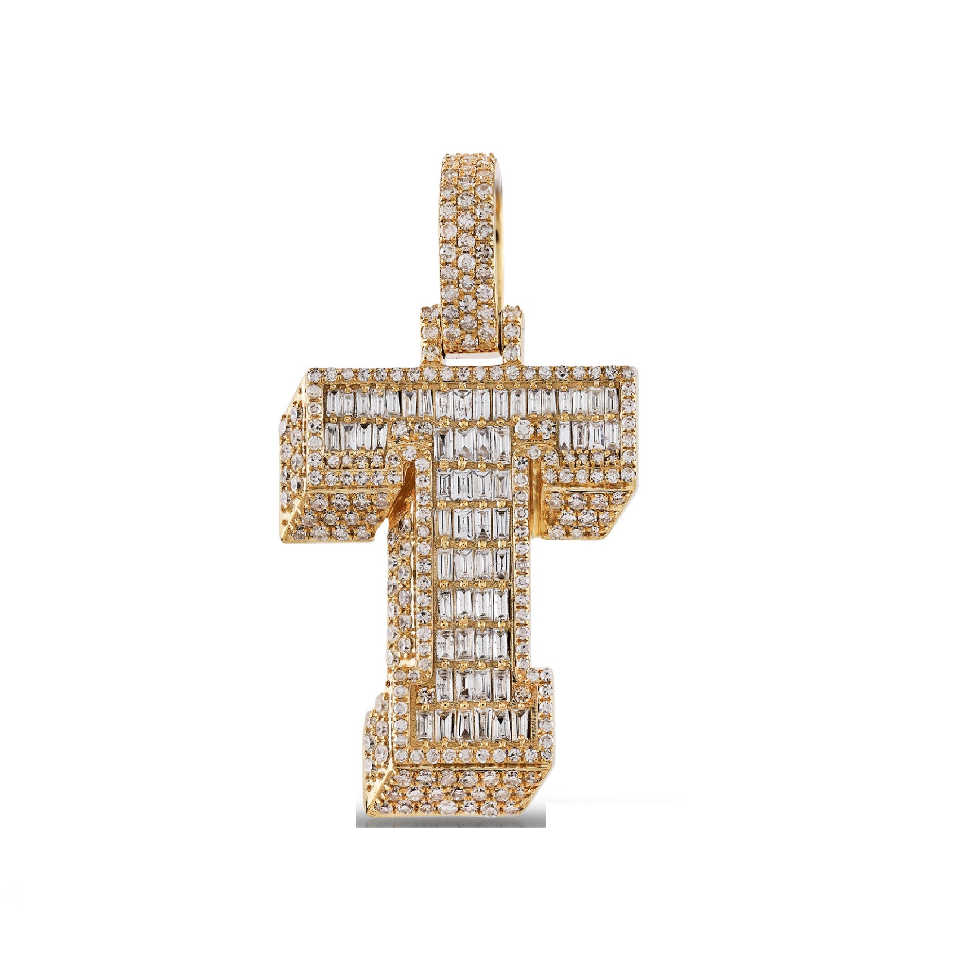 10K Yellow Gold Baguette and Round Diamond 'A to Z' Initial Letter Pendant