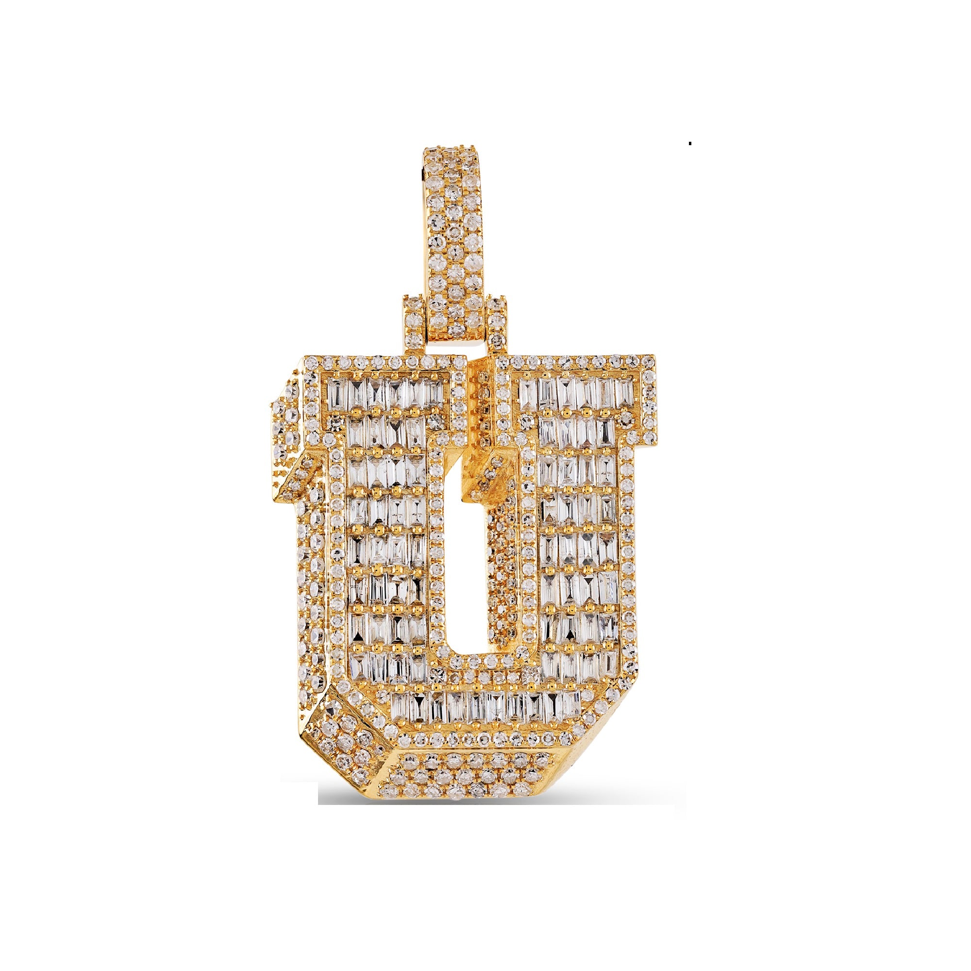 10K Yellow Gold Baguette and Round Diamond 'A to Z' Initial Letter Pendant
