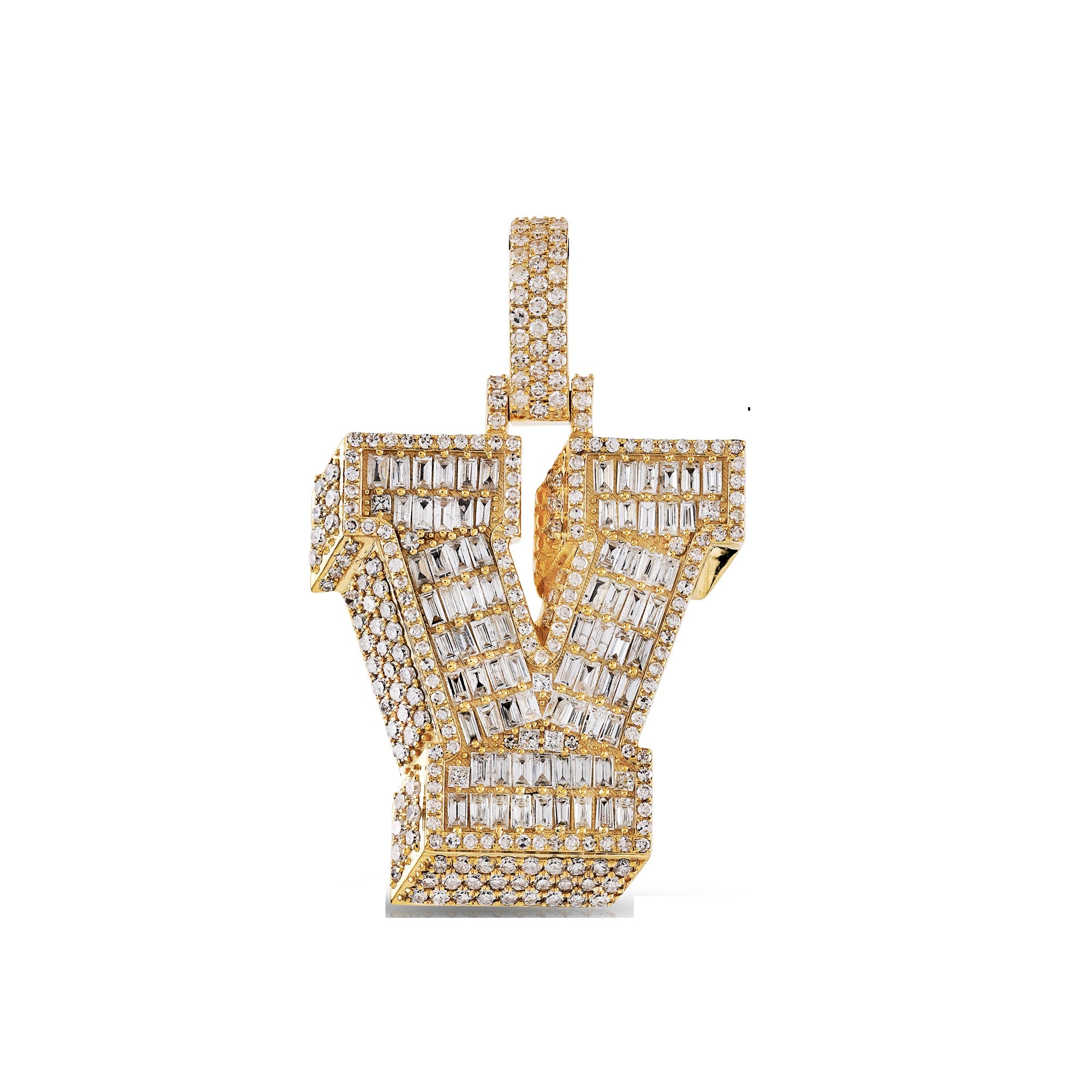 10K Yellow Gold Baguette and Round Diamond 'A to Z' Initial Letter Pendant