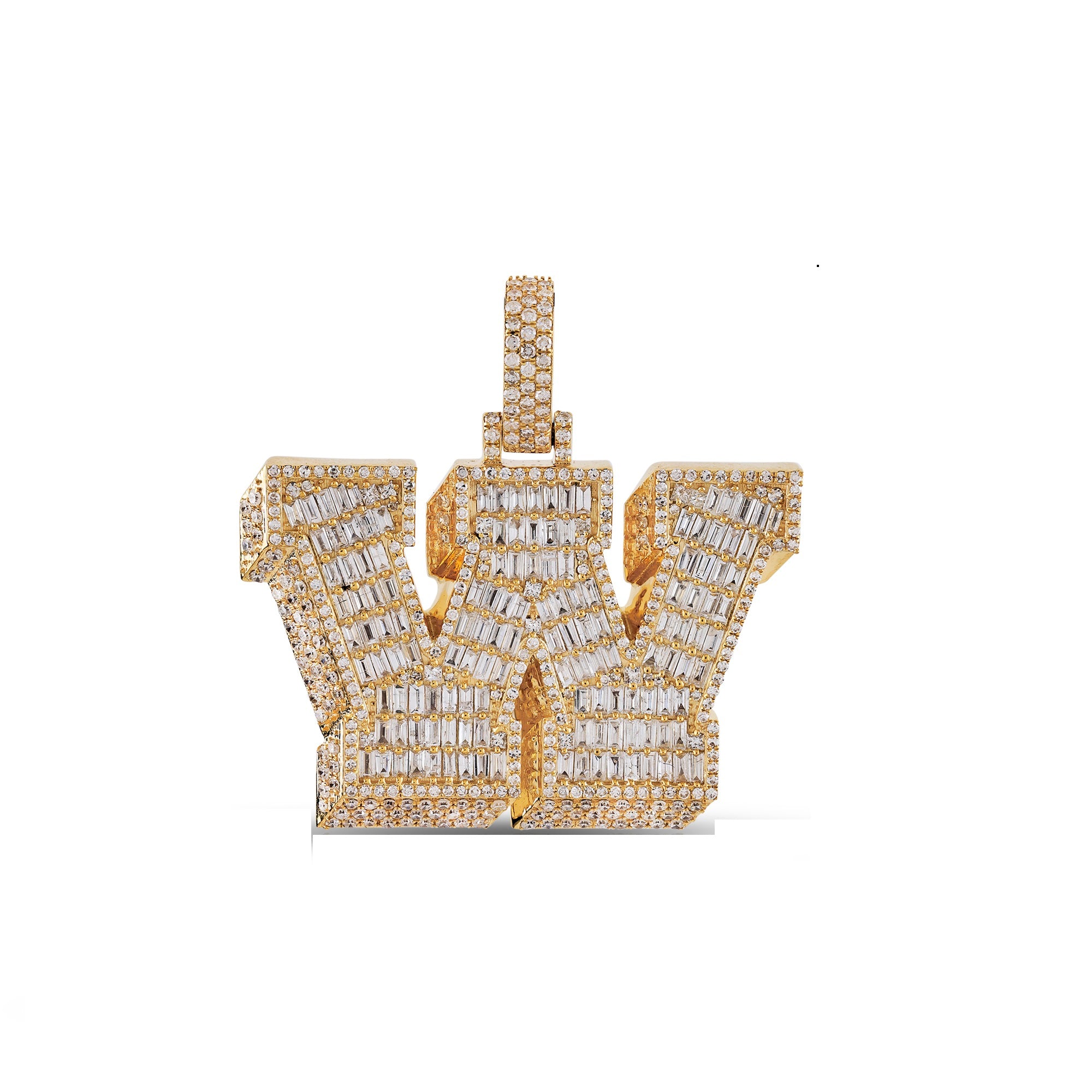 10K Yellow Gold Baguette and Round Diamond 'A to Z' Initial Letter Pendant