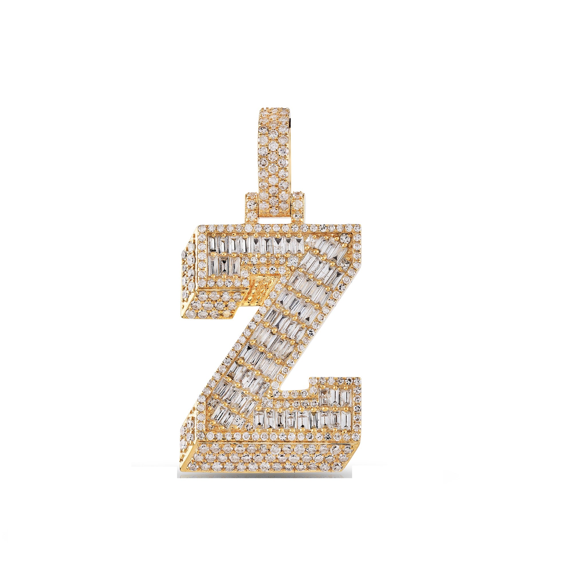 10K Yellow Gold Baguette and Round Diamond 'A to Z' Initial Letter Pendant