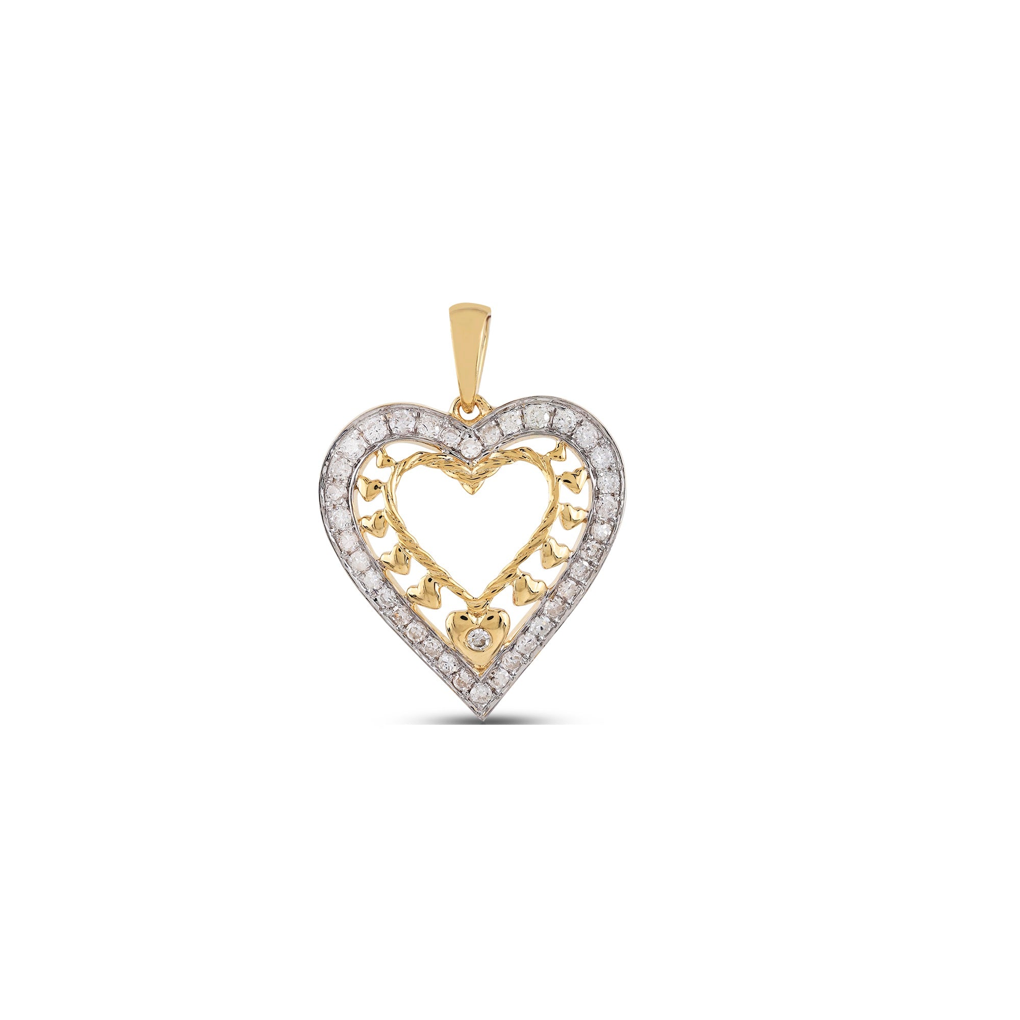 Yellow Gold Round Diamond Heart Shape Pendant..