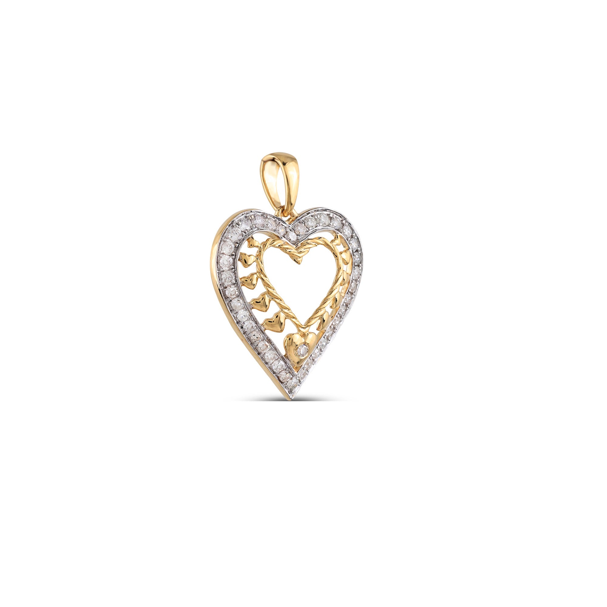 Yellow Gold Round Diamond Heart Shape Pendant..