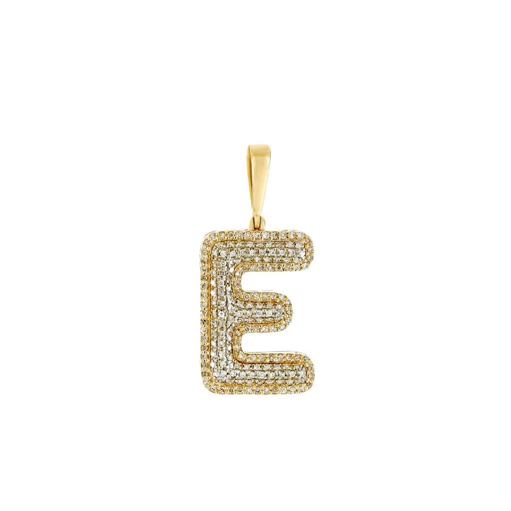 Yellow Gold Round Diamond Cluster Initial Letter Pendant