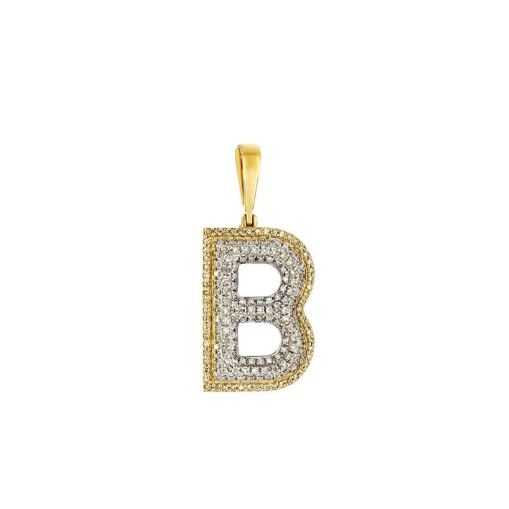 Yellow Gold Round Diamond Cluster Initial Letter Pendant