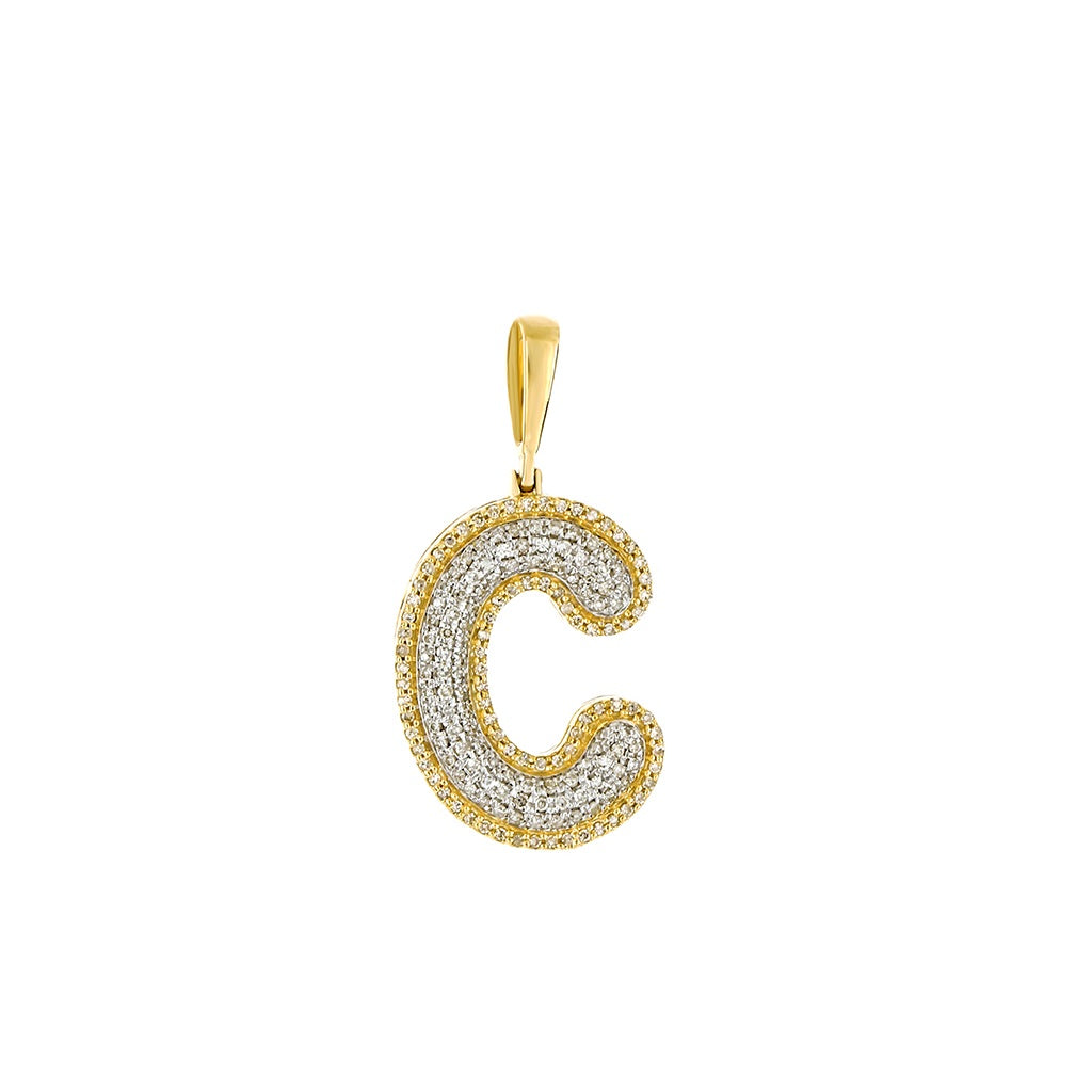 Yellow Gold Round Diamond Cluster Initial Letter Pendant