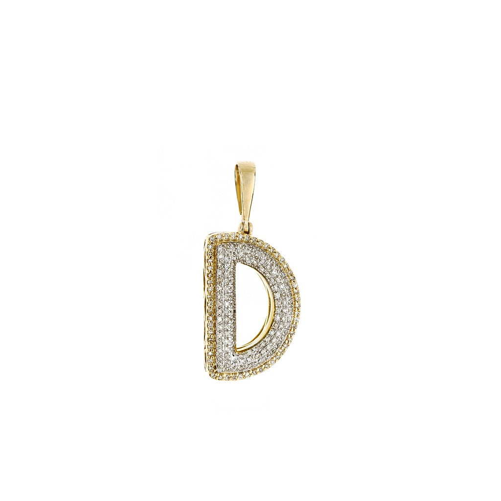 Yellow Gold Round Diamond Cluster Initial Letter Pendant
