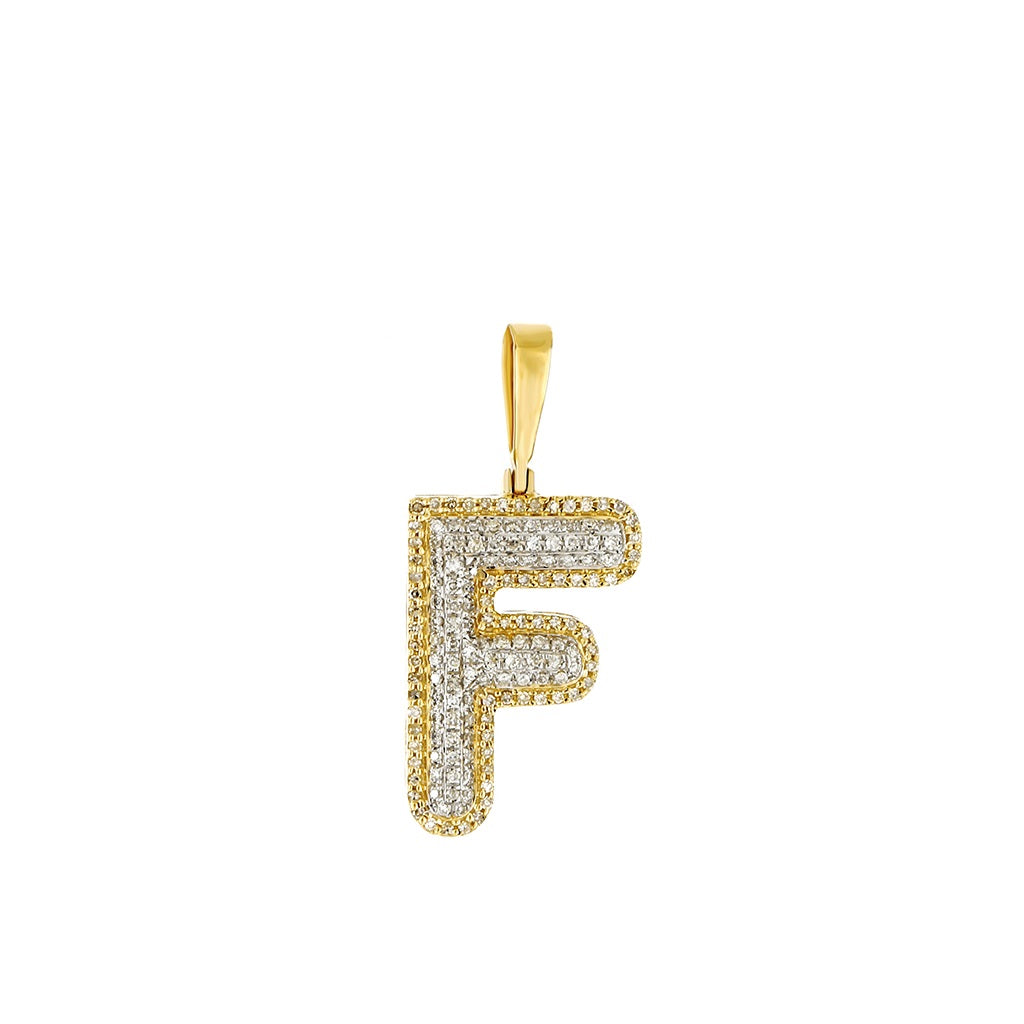 Yellow Gold Round Diamond Cluster Initial Letter Pendant