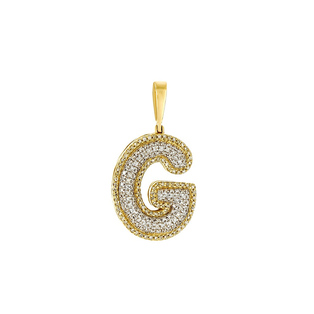 Yellow Gold Round Diamond Cluster Initial Letter Pendant