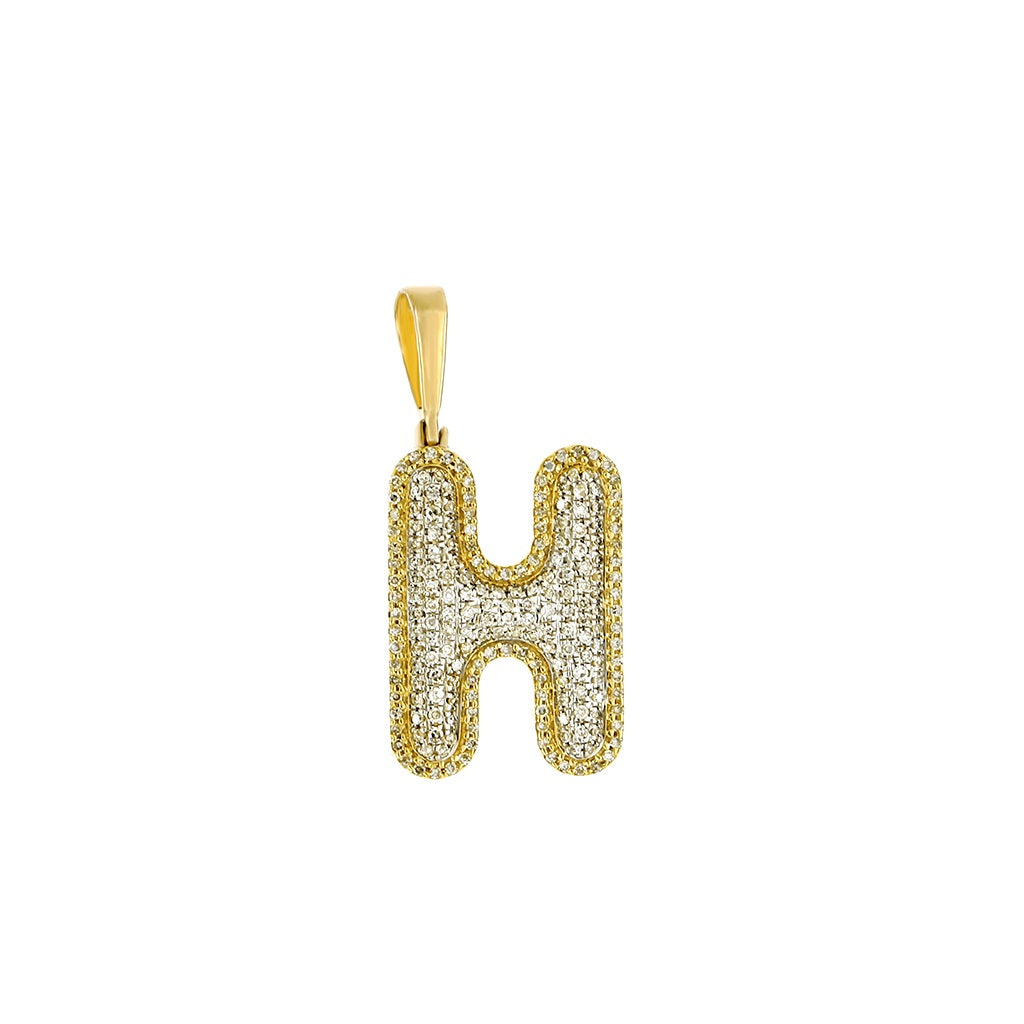 Yellow Gold Round Diamond Cluster Initial Letter Pendant