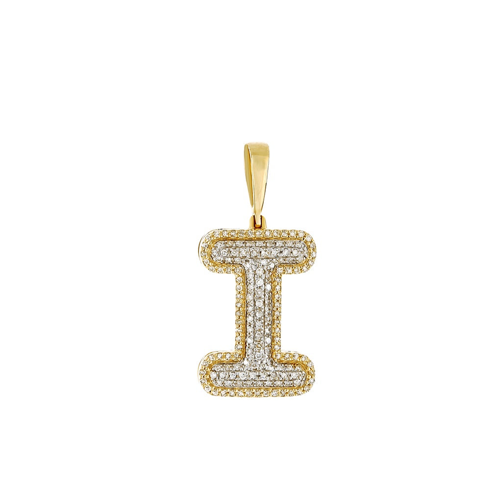 Yellow Gold Round Diamond Cluster Initial Letter Pendant
