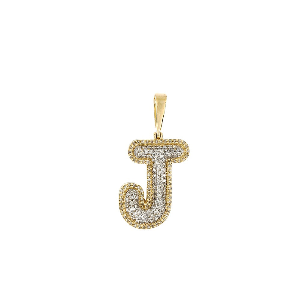 Yellow Gold Round Diamond Cluster Initial Letter Pendant