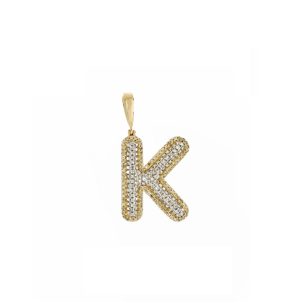 Yellow Gold Round Diamond Cluster Initial Letter Pendant