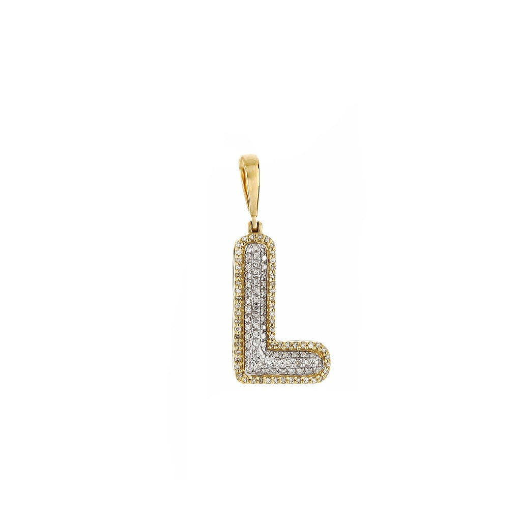 Yellow Gold Round Diamond Cluster Initial Letter Pendant