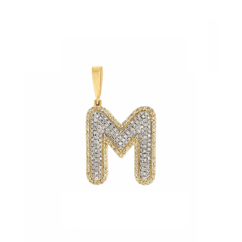 Yellow Gold Round Diamond Cluster Initial Letter Pendant