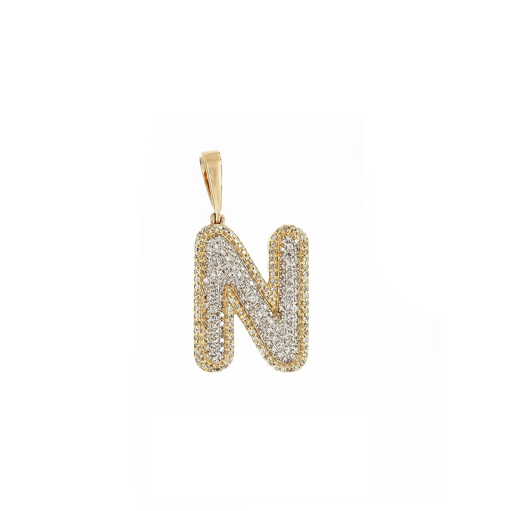 Yellow Gold Round Diamond Cluster Initial Letter Pendant