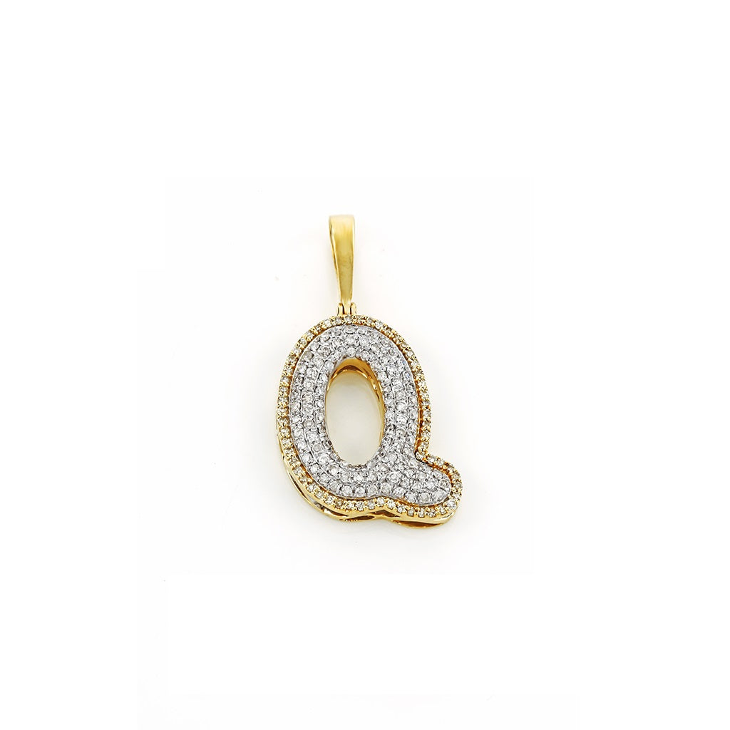 Yellow Gold Round Diamond Cluster Initial Letter Pendant