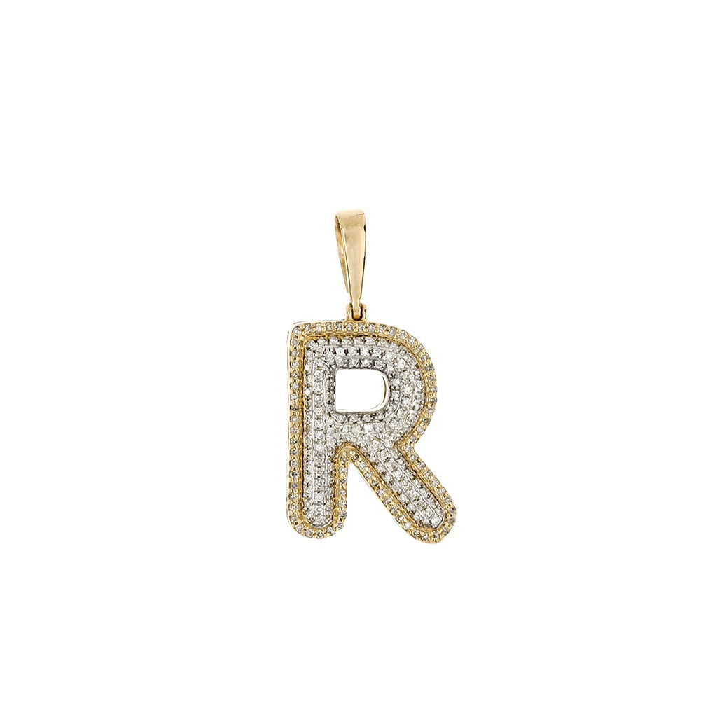 Yellow Gold Round Diamond Cluster Initial Letter Pendant