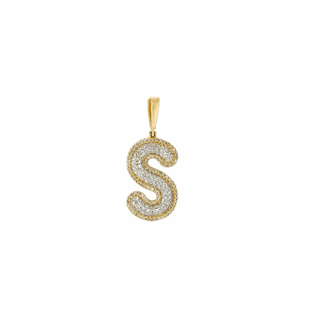 Yellow Gold Round Diamond Cluster Initial Letter Pendant
