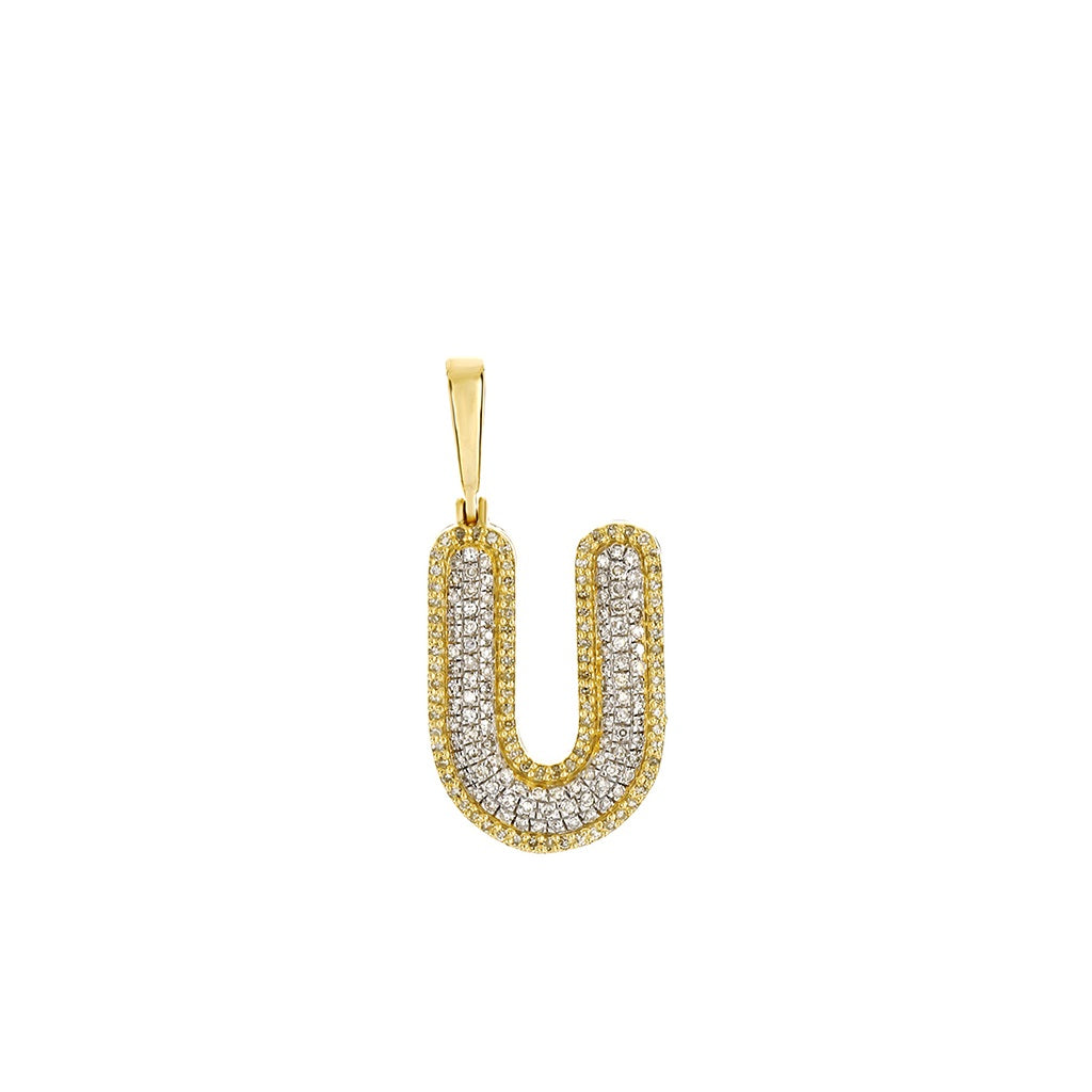 Yellow Gold Round Diamond Cluster Initial Letter Pendant